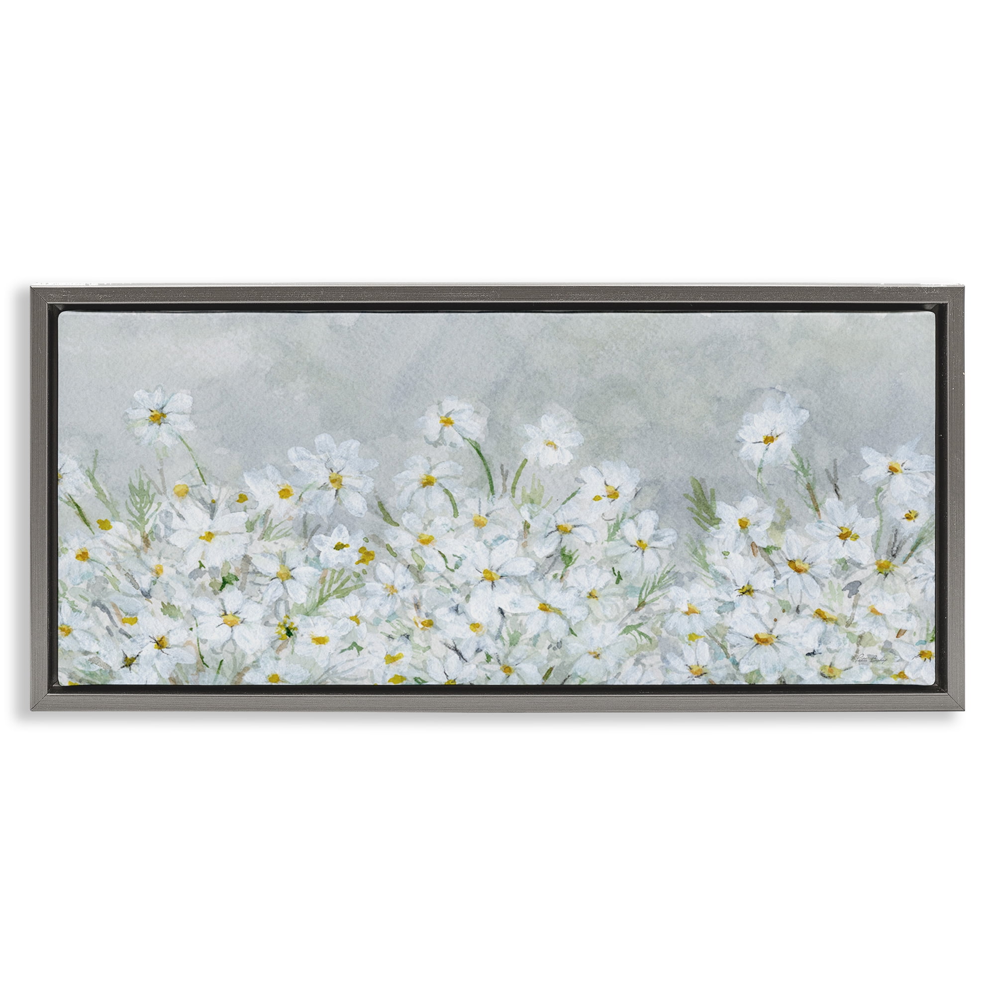 Stupell Industries Subtle Brushed Daisies Botanical & Floral Painting Gray Floater Framed Art Print Wall Art, 25 x 11