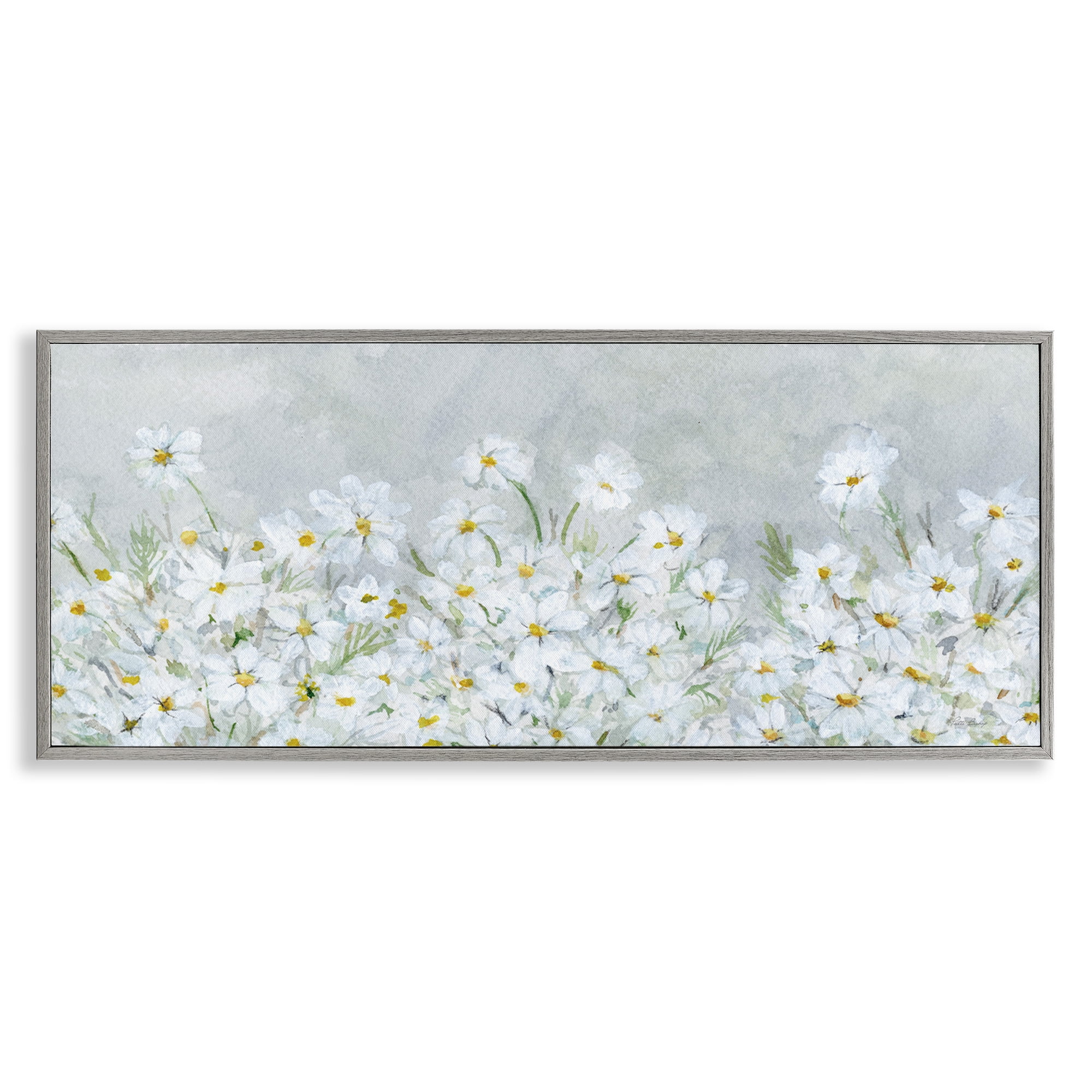 Stupell Industries Subtle Brushed Daisies Botanical & Floral Painting Gray Framed Art Print Wall Art, 30 x 13