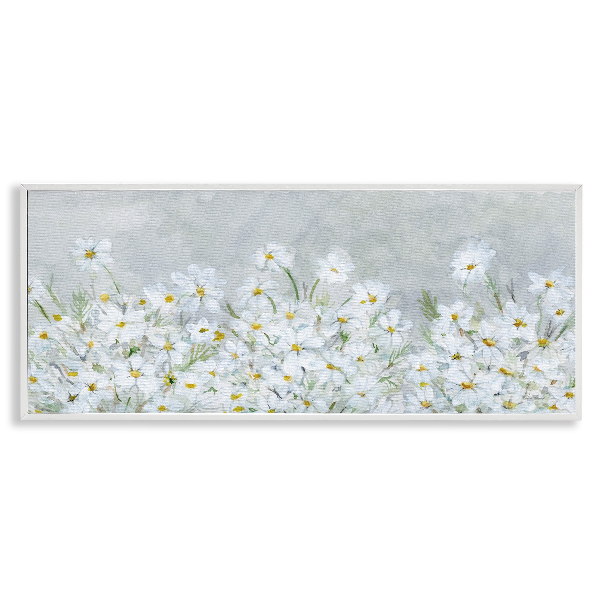 Stupell Industries Subtle Brushed Daisies Botanical & Floral Painting White Framed Art Print Wall Art, 30 x 13