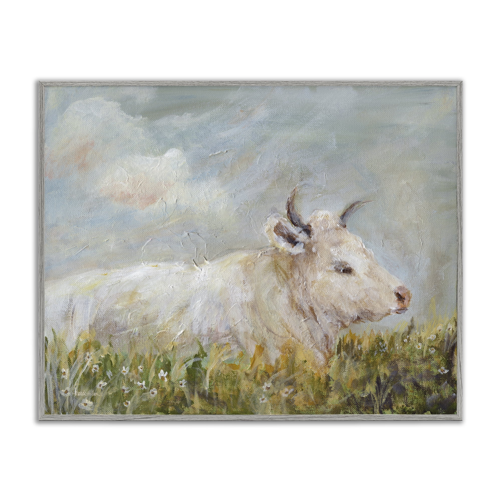 Stupell Industries Subtle Cattle Sun Bathing Animals Painting Gray Framed Art Print Wall Art, 14 x 11
