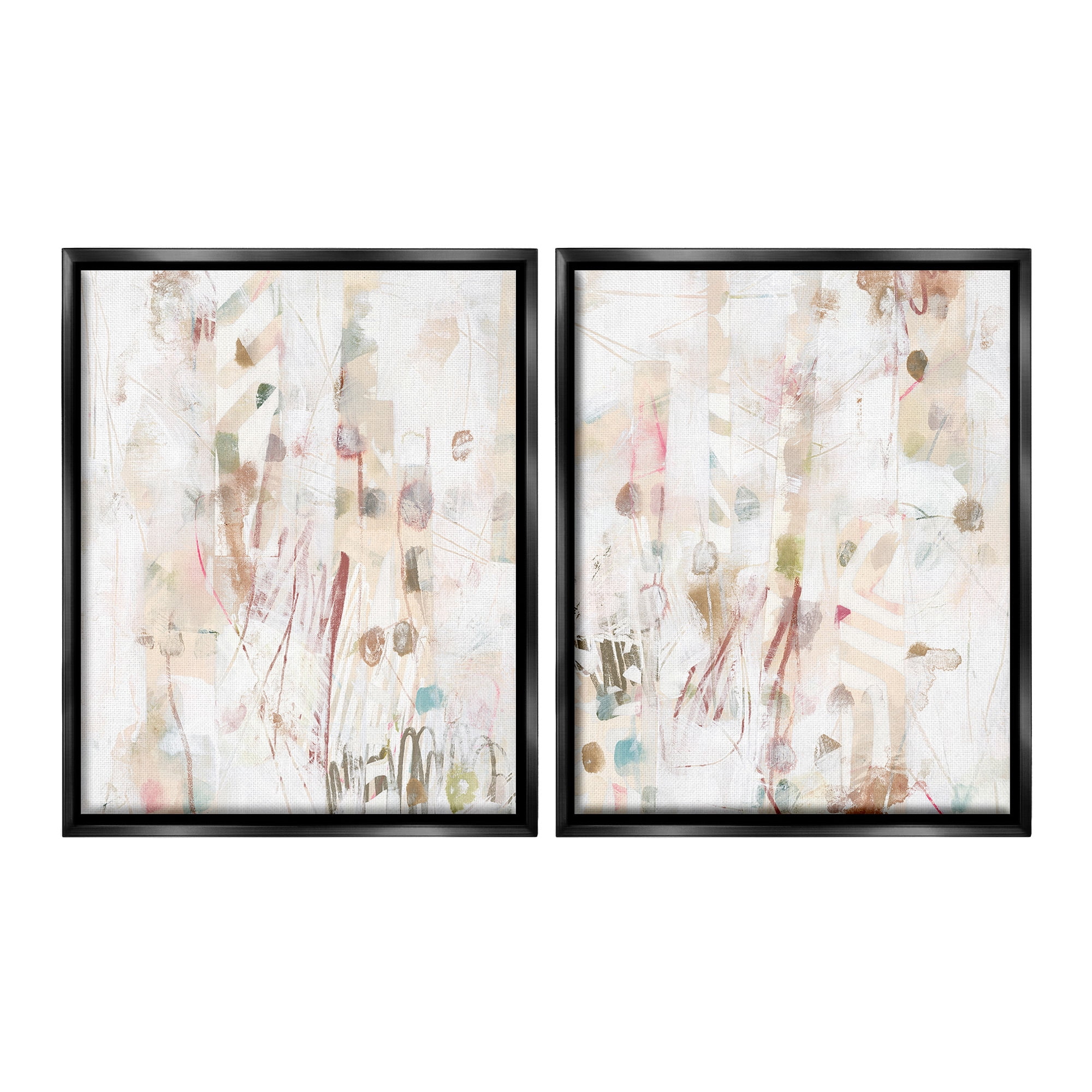 Stupell Industries Subtle Chaotic Patterns Abstract Painting Black Floater Framed Canvas Art Print Wall Art, 17 x 21, Set of 2