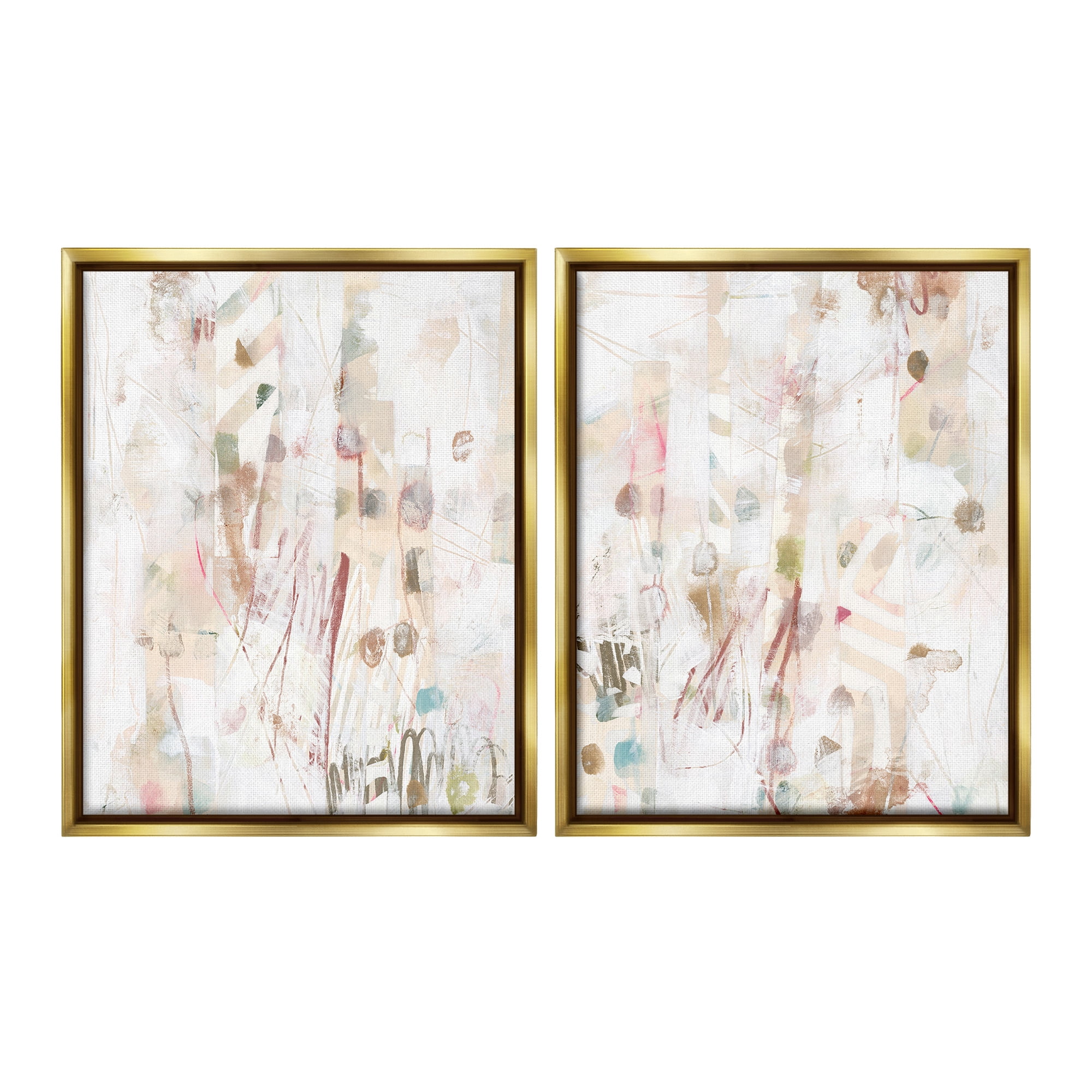 Stupell Industries Subtle Chaotic Patterns Abstract Painting Gold Floater Framed Canvas Art Print Wall Art, 25 x 31, Set of 2