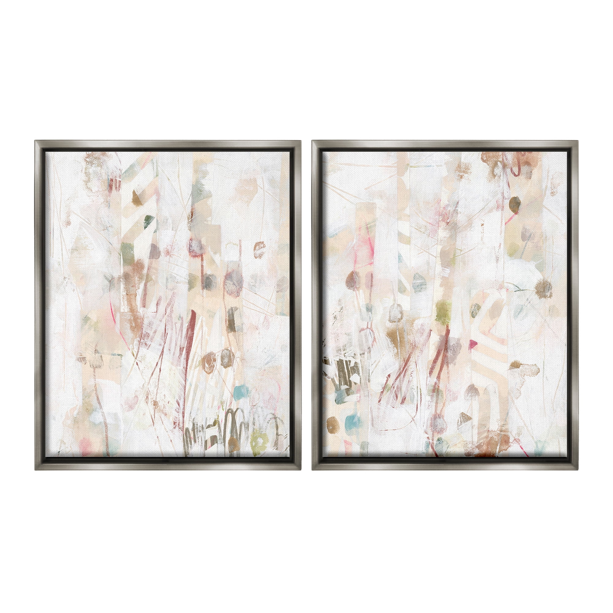 Stupell Industries Subtle Chaotic Patterns Abstract Painting Gray Floater Framed Canvas Art Print Wall Art, 17 x 21, Set of 2