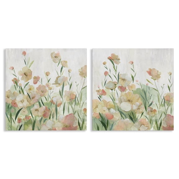 Stupell Industries Subtle Charming Flower Blooms Floral Painting Wrapped Canvas Canvas Art Print Wall Art, 17 x 17, Set of 2