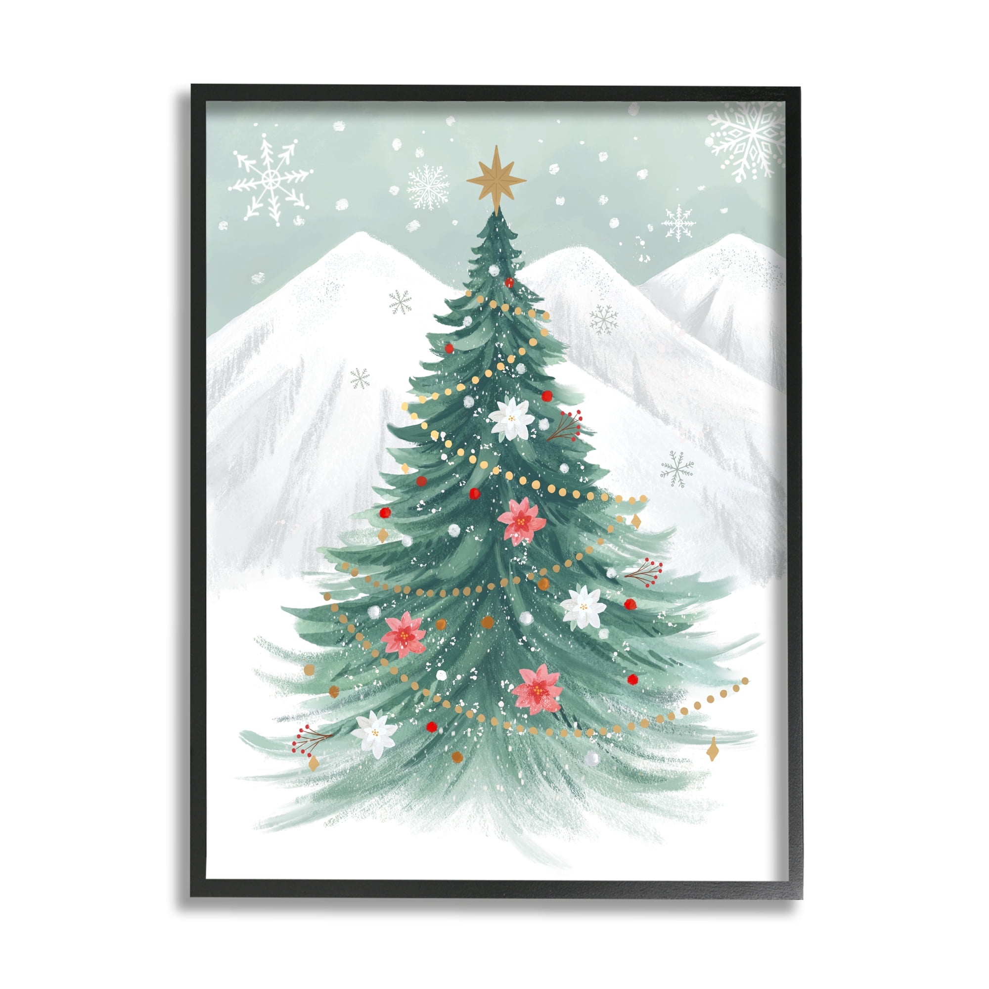 Stupell Industries Subtle Christmas Tree in Snow Holiday Painting Black Framed Art Print Wall Art, 16 x 20