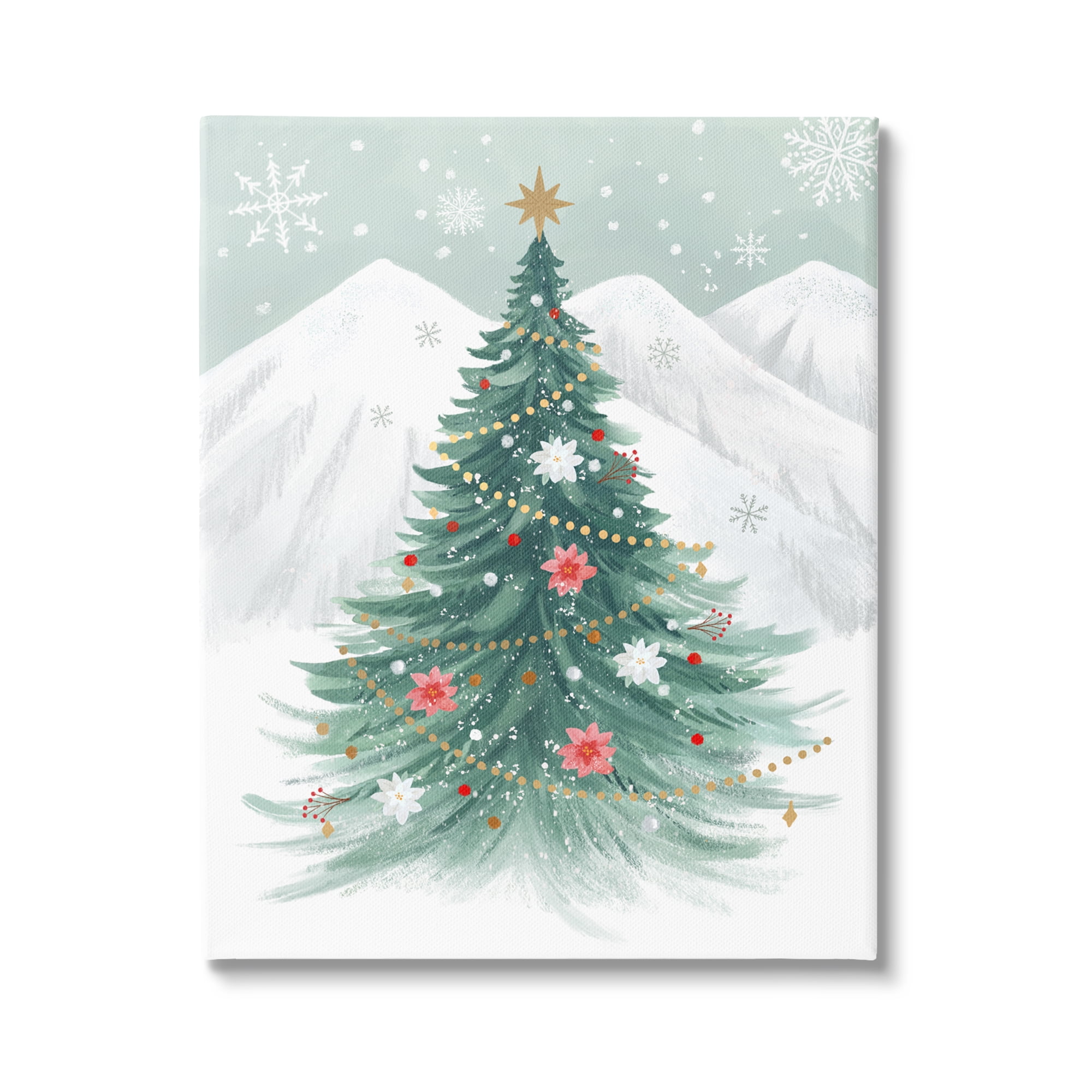 Stupell Industries Subtle Christmas Tree in Snow Holiday Painting Gallery Wrapped Canvas Art Print Wall Art, 30 x 40