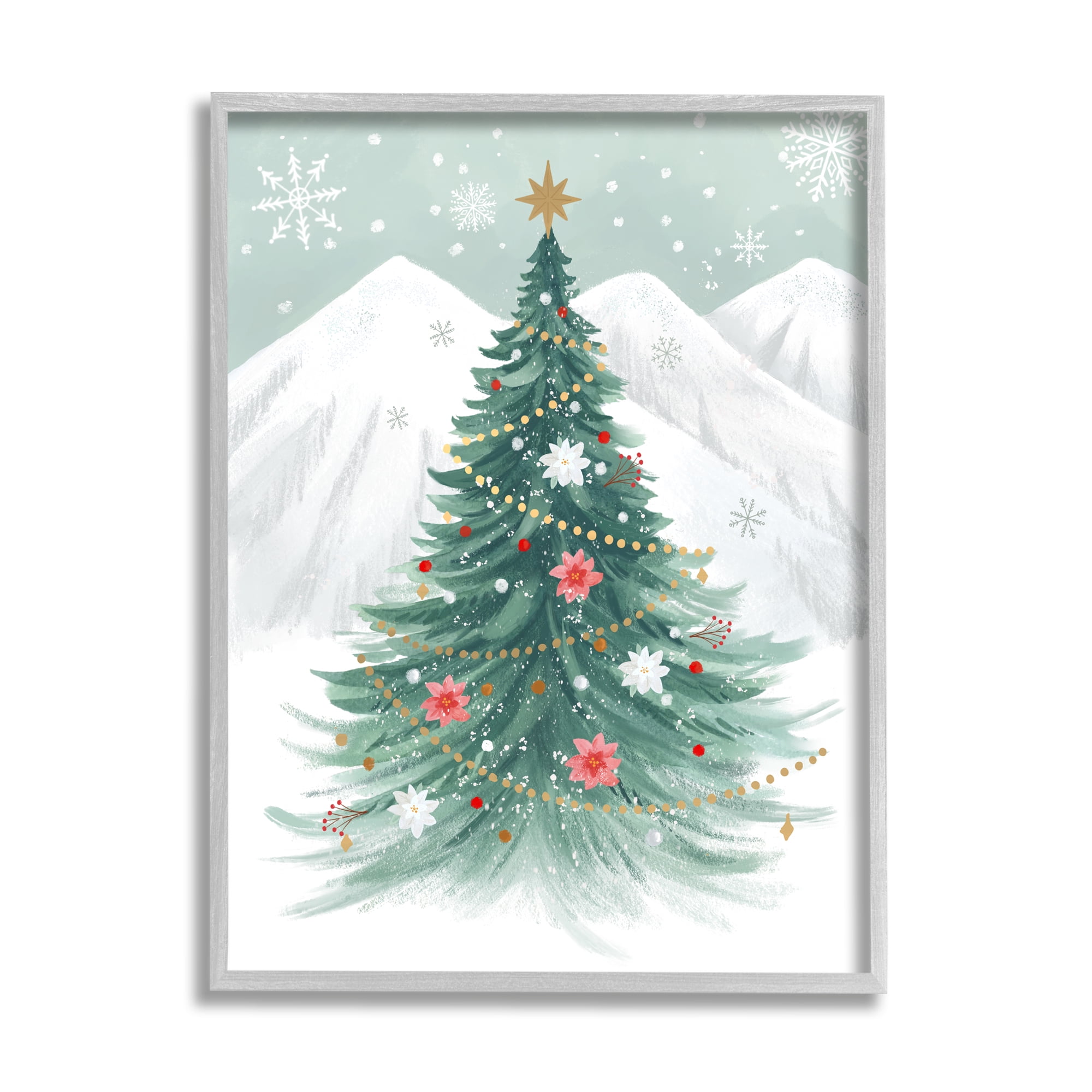 Stupell Industries Subtle Christmas Tree in Snow Holiday Painting Gray Framed Art Print Wall Art, 24 x 30