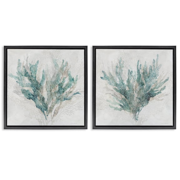 Stupell Industries Subtle Coral Branches Pattern Animals Painting Black Floater Framed Canvas Art Print Wall Art, 18 x 18, Set of 2