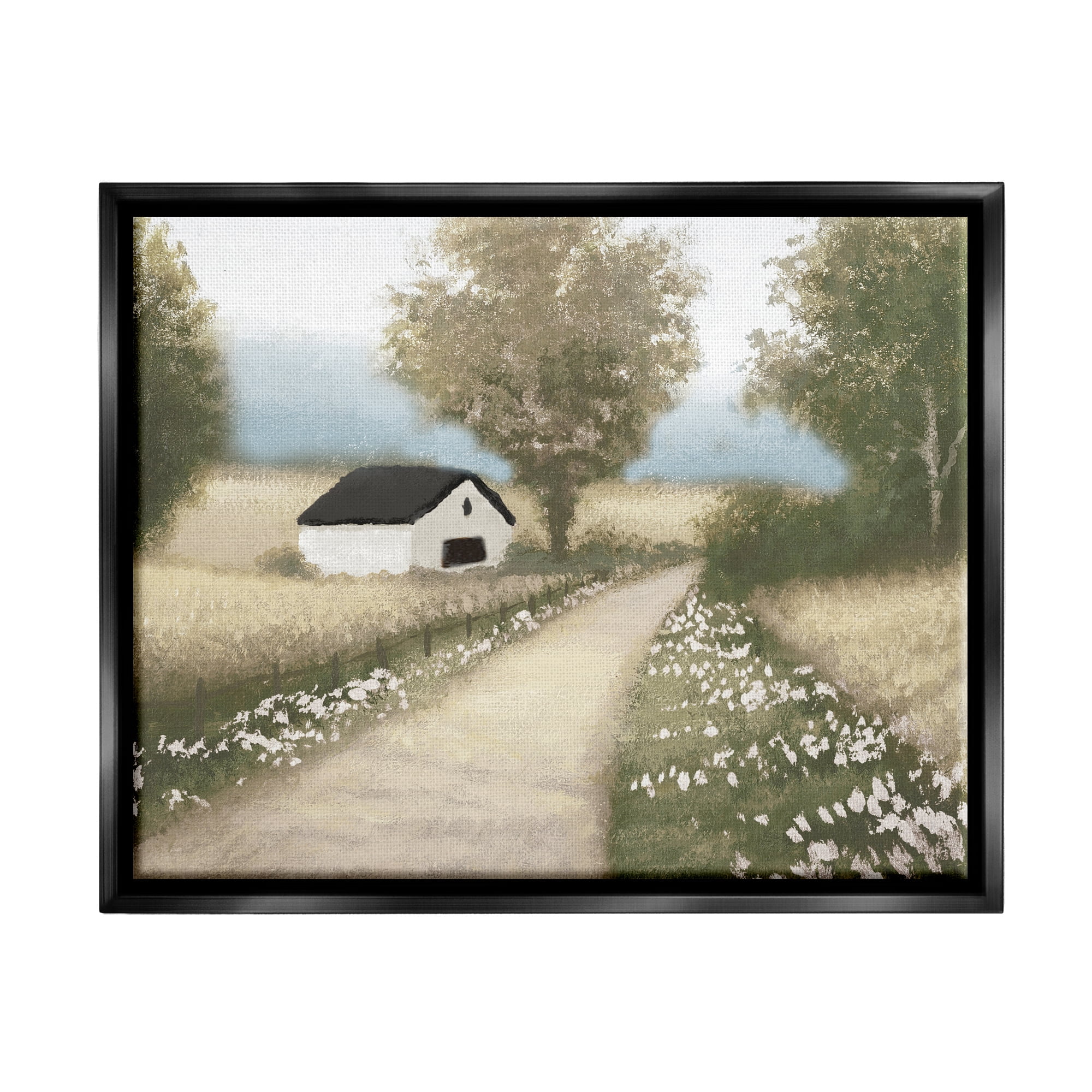 Stupell Industries Subtle Cottage Path Landscape Painting Black Floater Framed Canvas Art Print Wall Art, 31 x 25