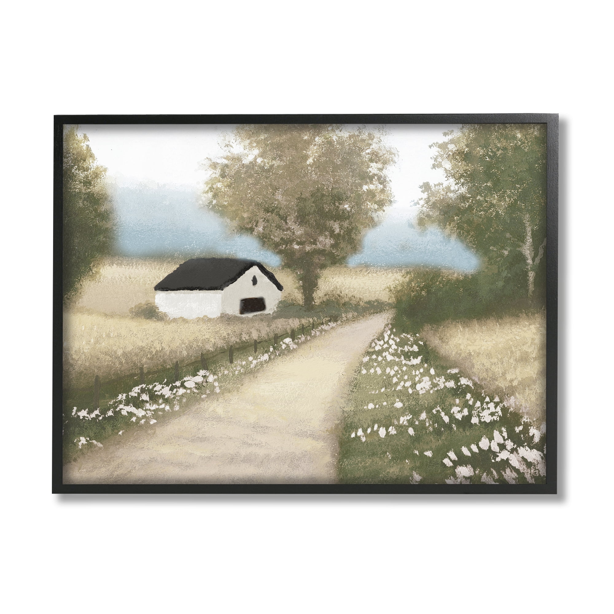 Stupell Industries Subtle Cottage Path Landscape Painting Black Framed Art Print Wall Art, 20 x 16
