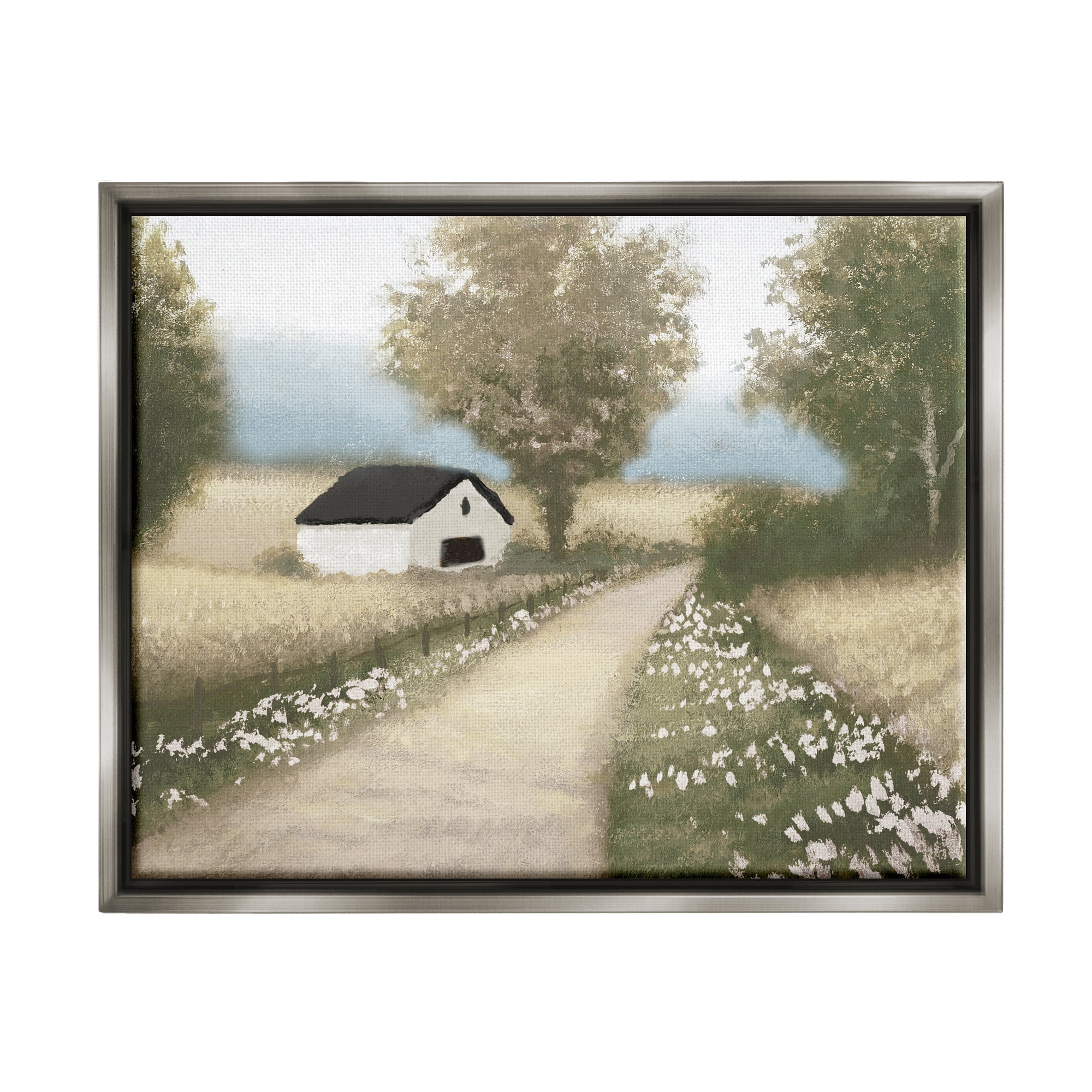 Stupell Industries Subtle Cottage Path Landscape Painting Gray Floater Framed Canvas Art Print Wall Art, 21 x 17