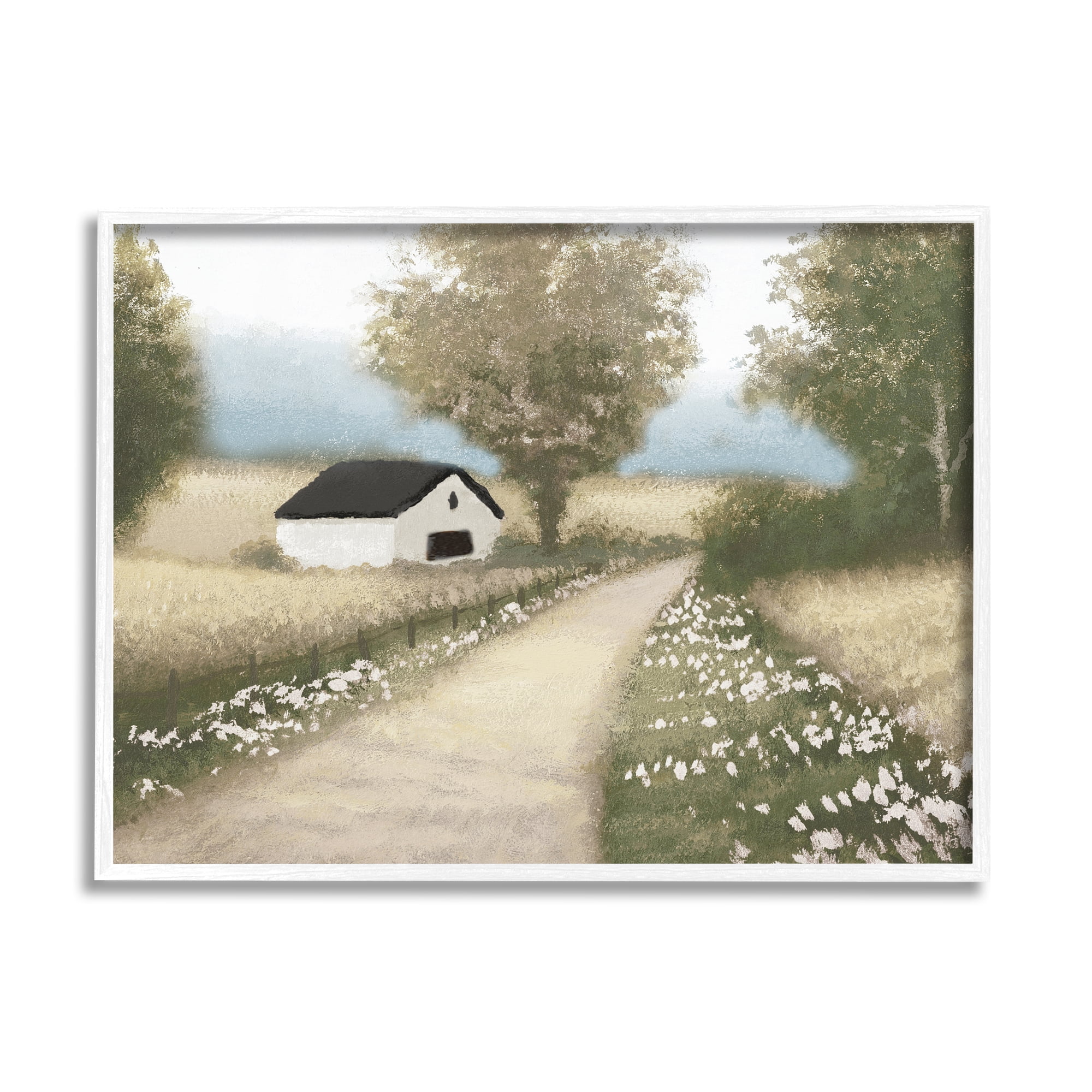 Stupell Industries Subtle Cottage Path Landscape Painting White Framed Art Print Wall Art, 30 x 24