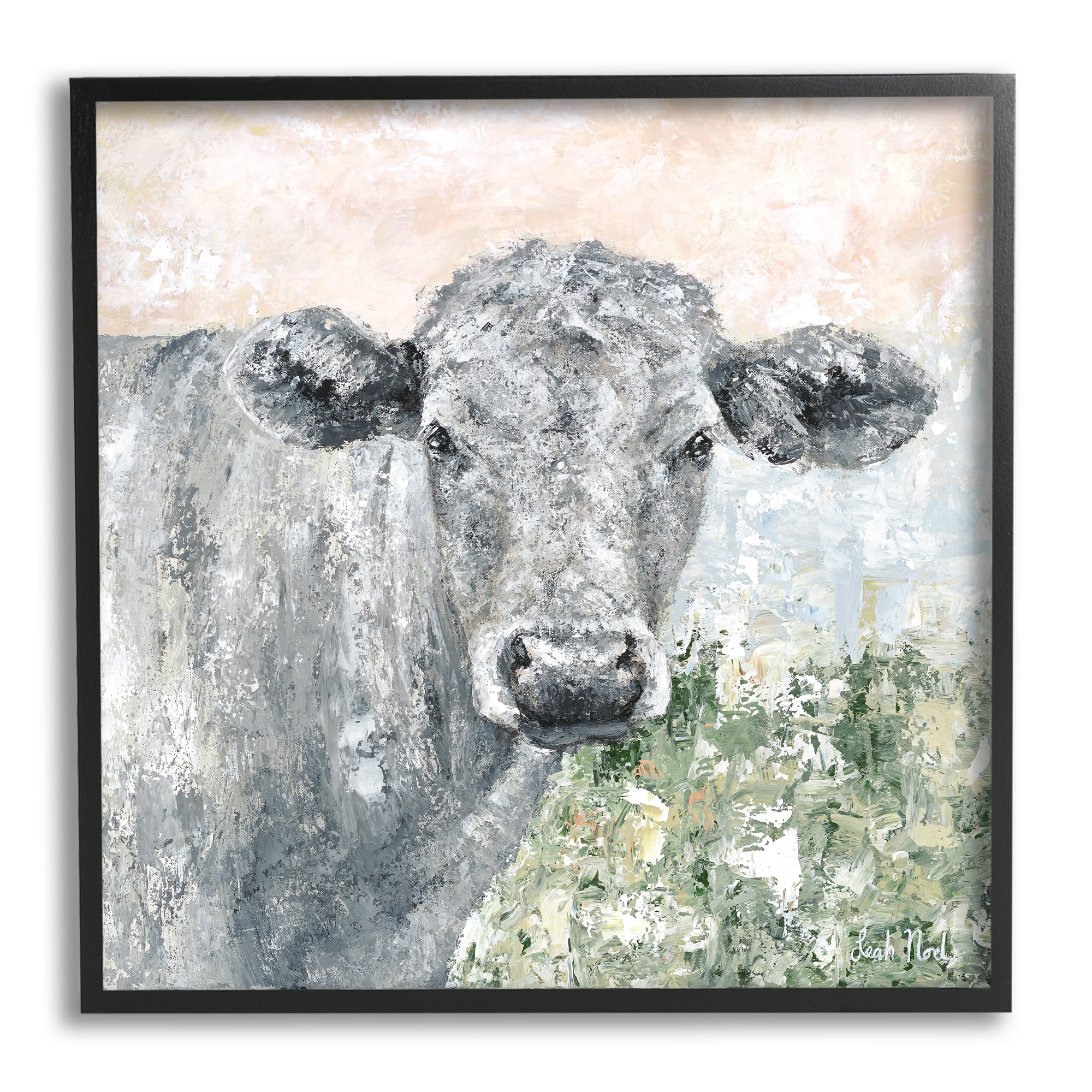 Stupell Industries Subtle Dappled Cow Portrait Animals & Insects Painting Black Framed Art Print Wall Art, 17 x 17
