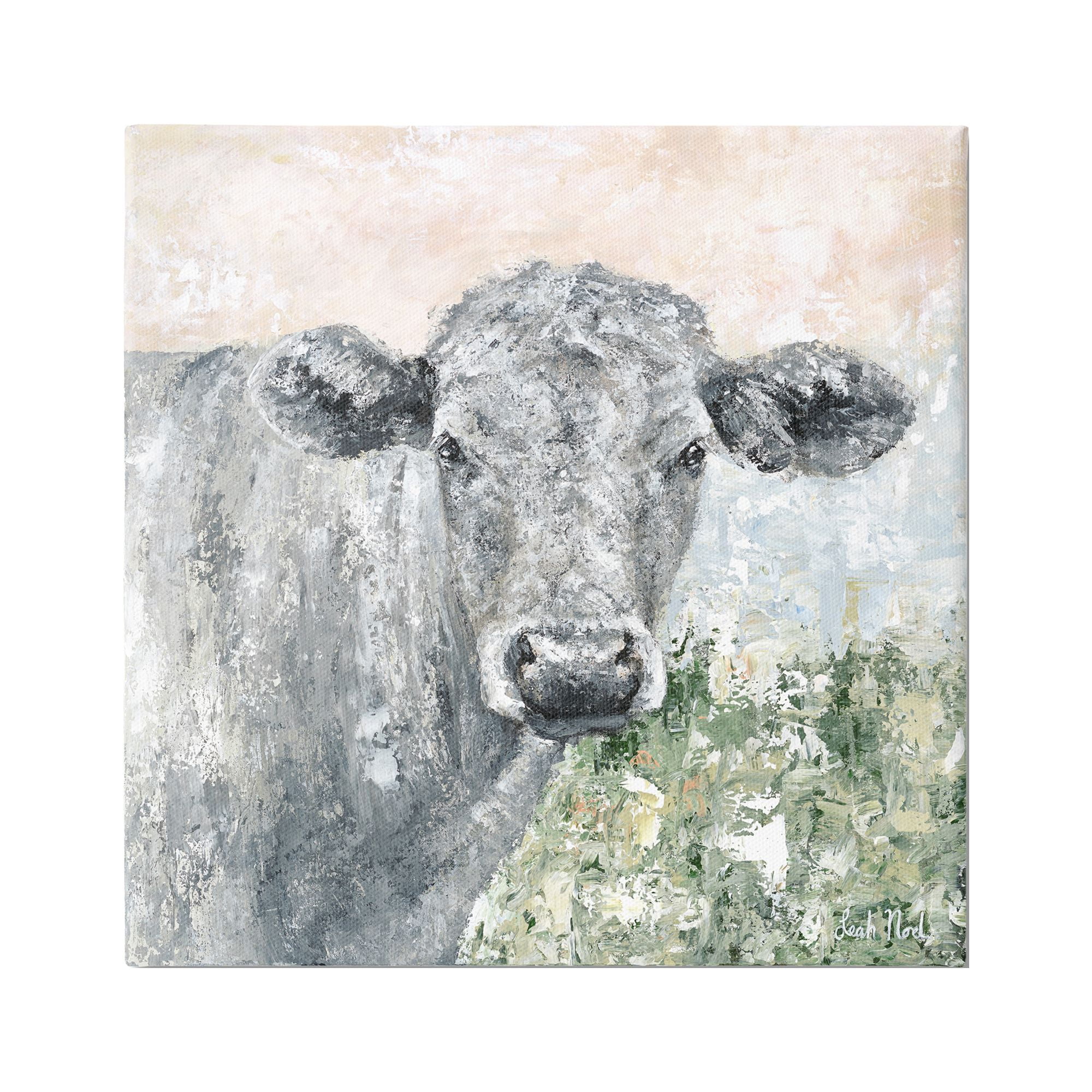 Stupell Industries Subtle Dappled Cow Portrait Animals & Insects Painting Gallery Wrapped Canvas Art Print Wall Art, 17 x 17