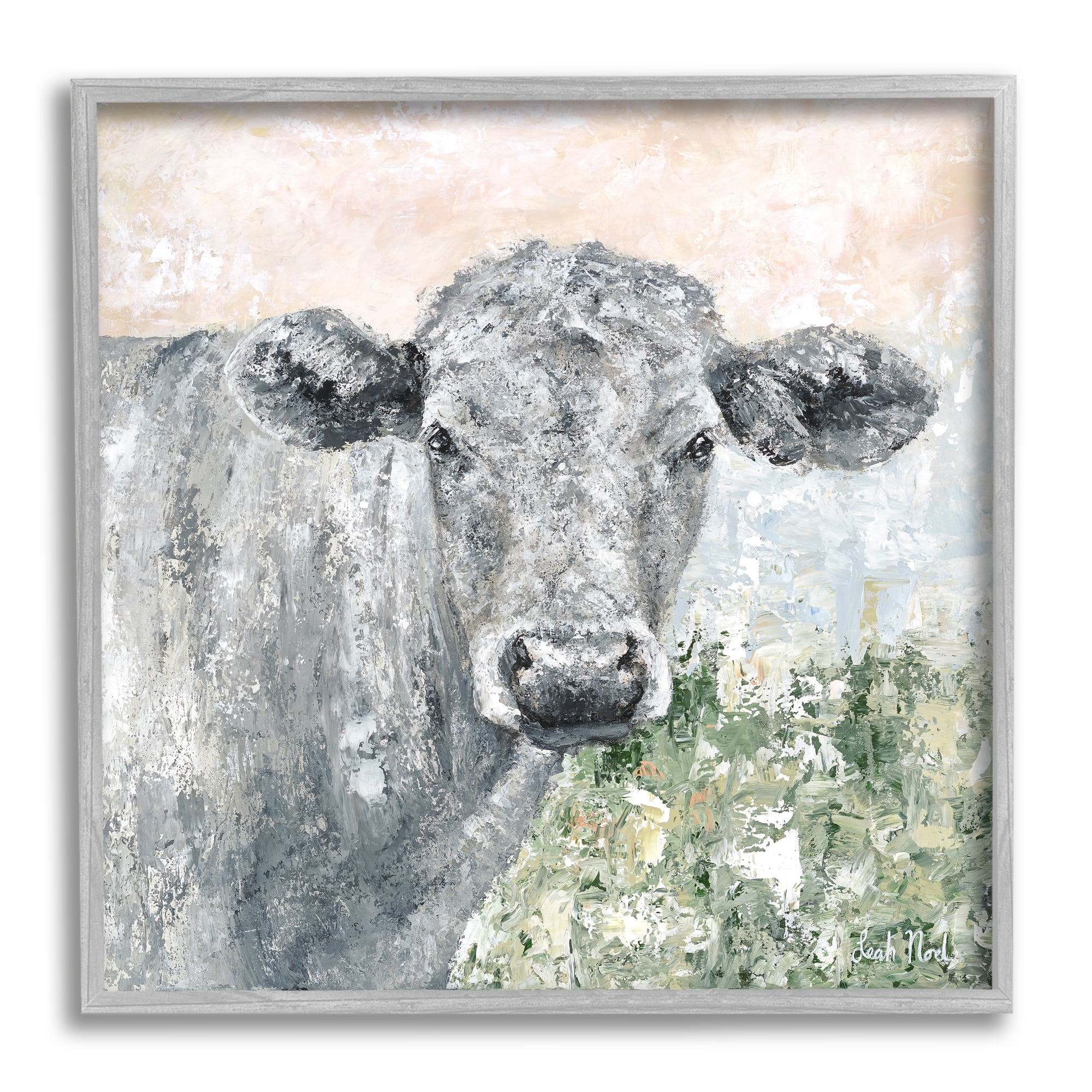 Stupell Industries Subtle Dappled Cow Portrait Animals & Insects Painting Gray Framed Art Print Wall Art, 24 x 24