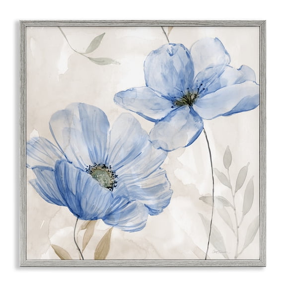 Stupell Industries Subtle Flower Duo in Blue Floral Painting Gray Framed Art Print Wall Art, 24 x 24