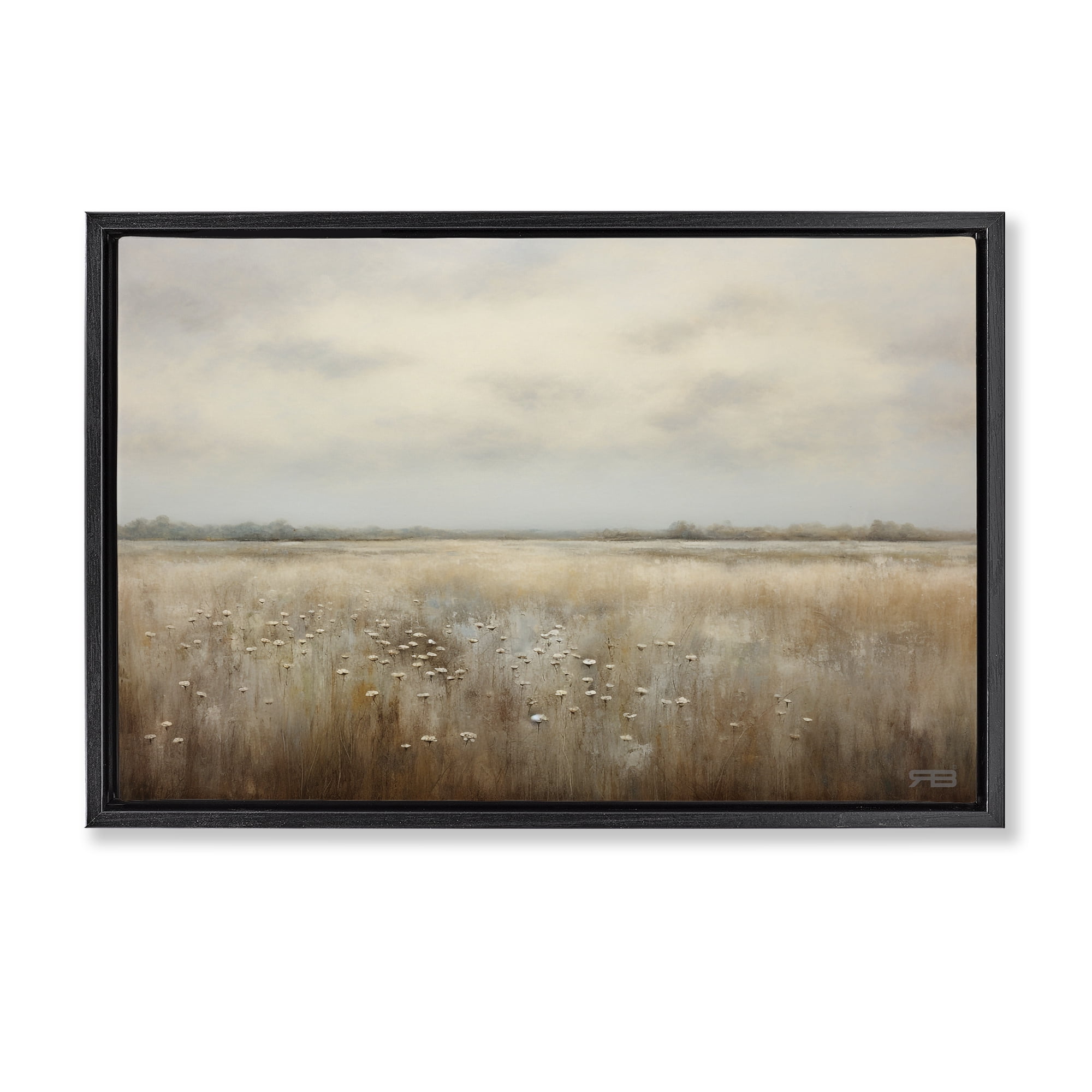 Stupell Industries Subtle Flower Meadow Landscape Painting Black Floater Framed Art Print Wall Art, 31 x 21