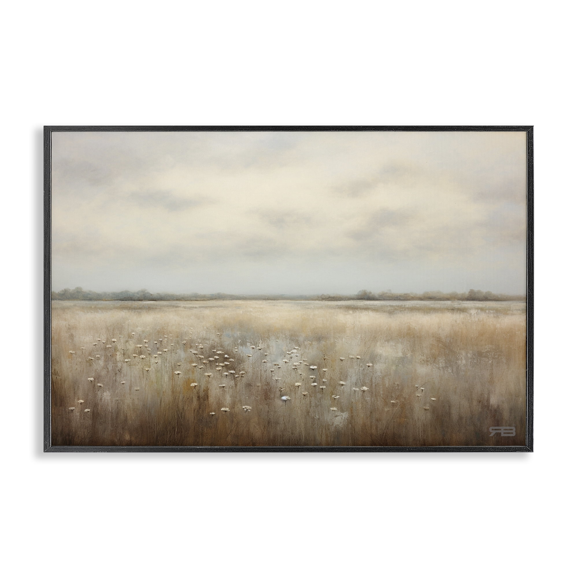 Stupell Industries Subtle Flower Meadow Landscape Painting Black Framed Art Print Wall Art, 24 x 16