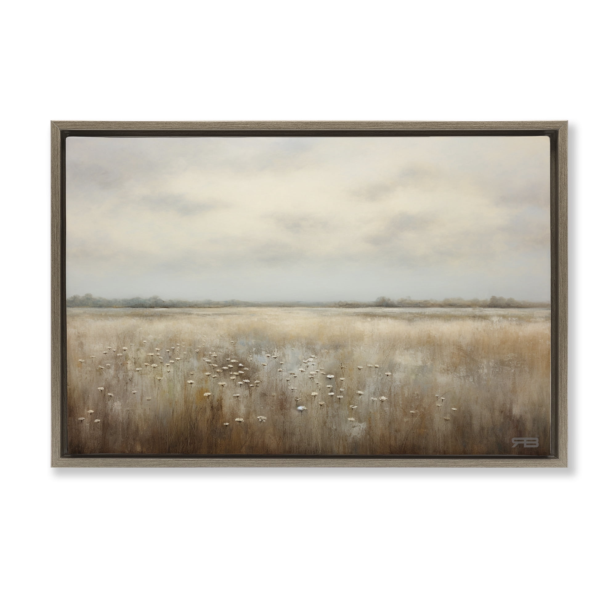 Stupell Industries Subtle Flower Meadow Landscape Painting Brown Floater Framed Art Print Wall Art, 31 x 21