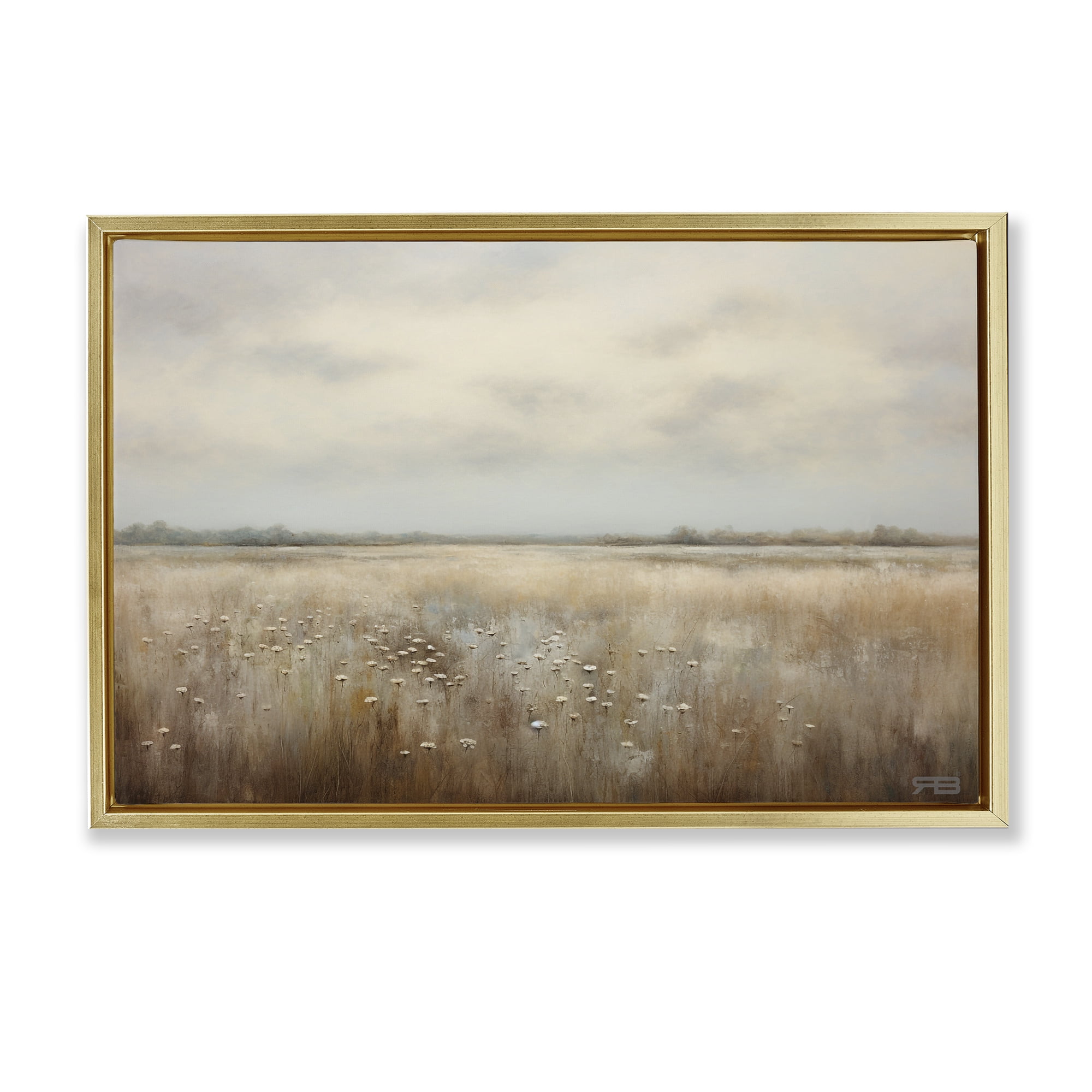 Stupell Industries Subtle Flower Meadow Landscape Painting Gold Floater Framed Art Print Wall Art, 31 x 21