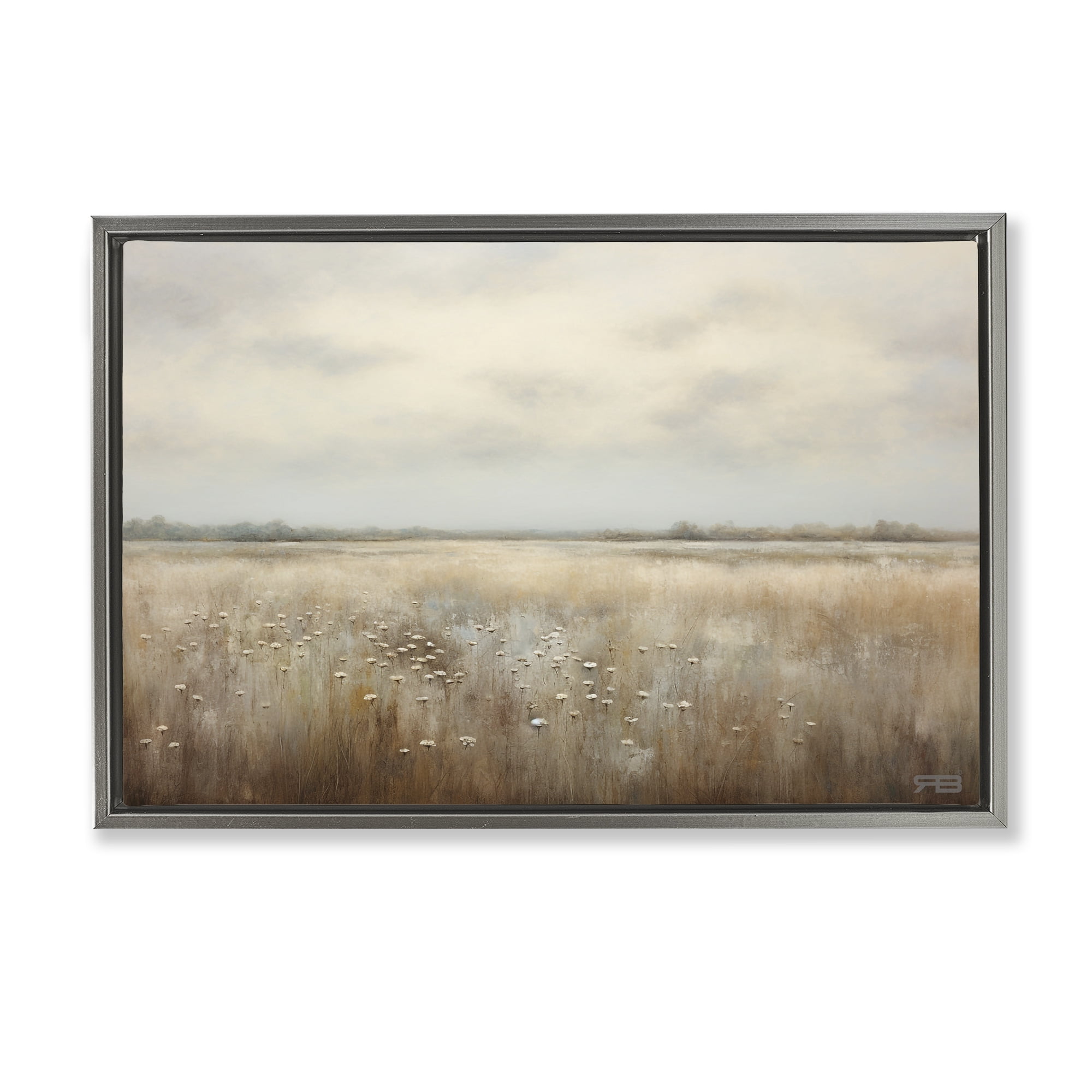 Stupell Industries Subtle Flower Meadow Landscape Painting Gray Floater Framed Art Print Wall Art, 31 x 21
