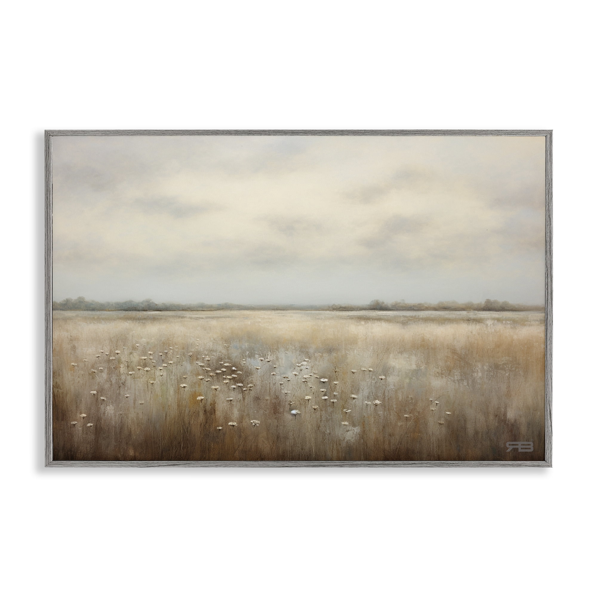 Stupell Industries Subtle Flower Meadow Landscape Painting Gray Framed Art Print Wall Art, 18 x 12