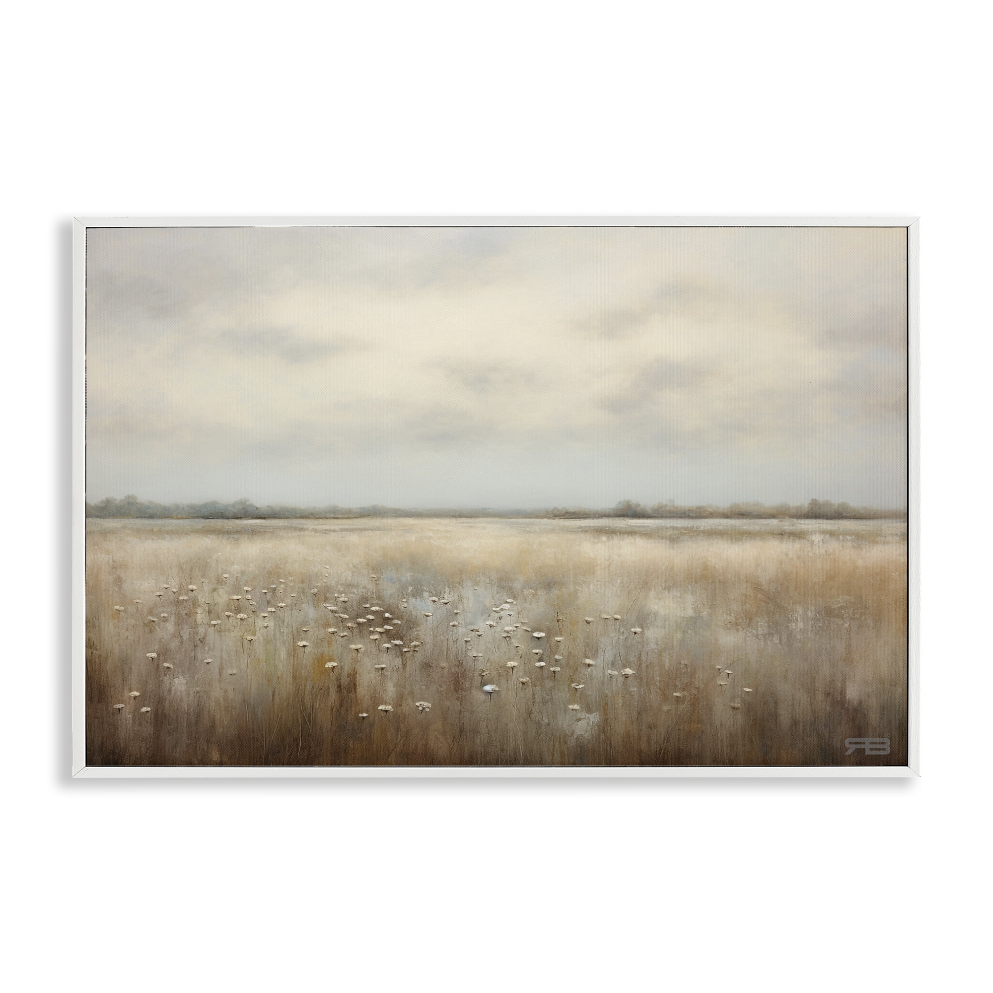 Stupell Industries Subtle Flower Meadow Landscape Painting White Framed Art Print Wall Art, 30 x 20