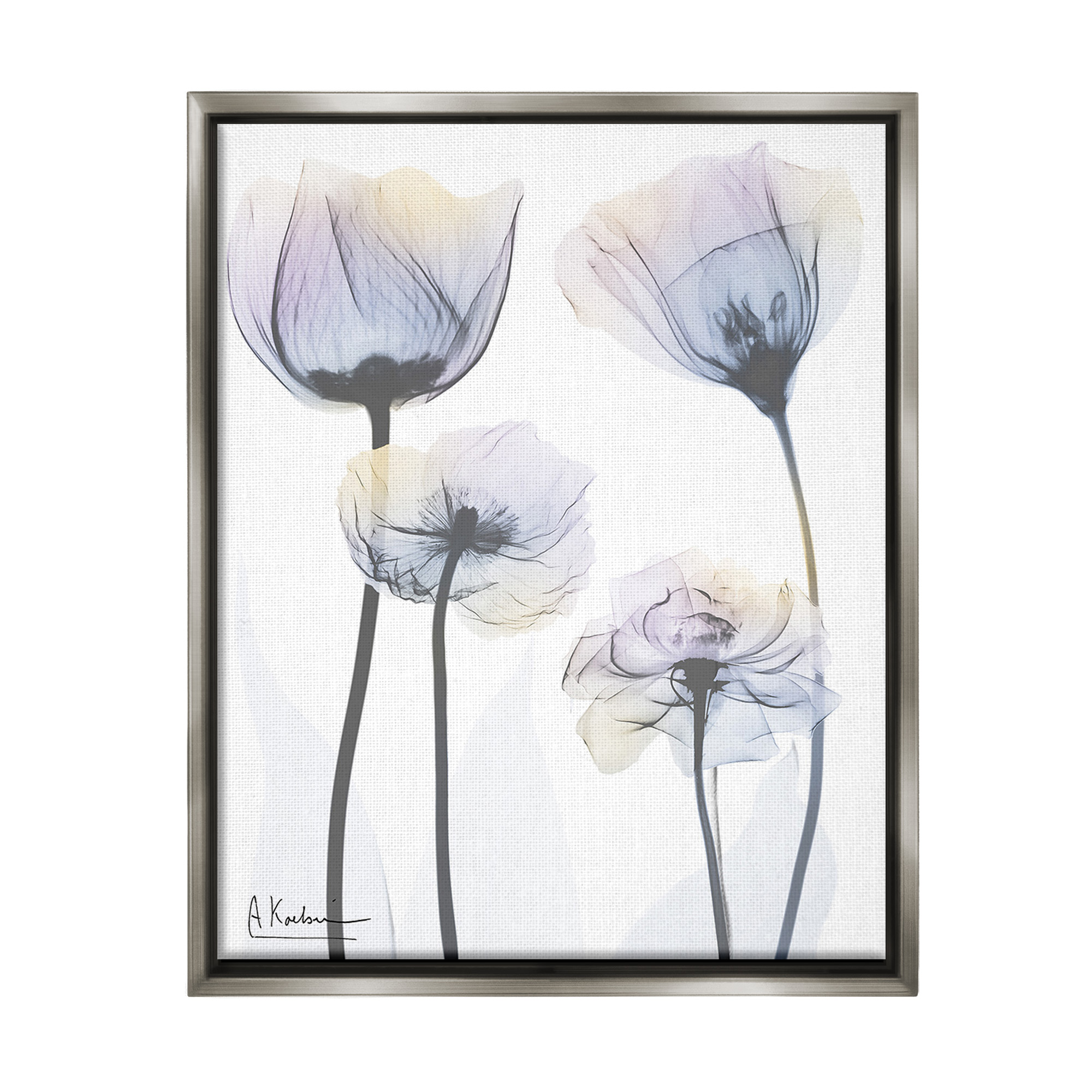 Stupell Industries Subtle Flower Shapes Botanical & Floral Photography Gray Floater Framed Canvas Art Print Wall Art, 17 x 21