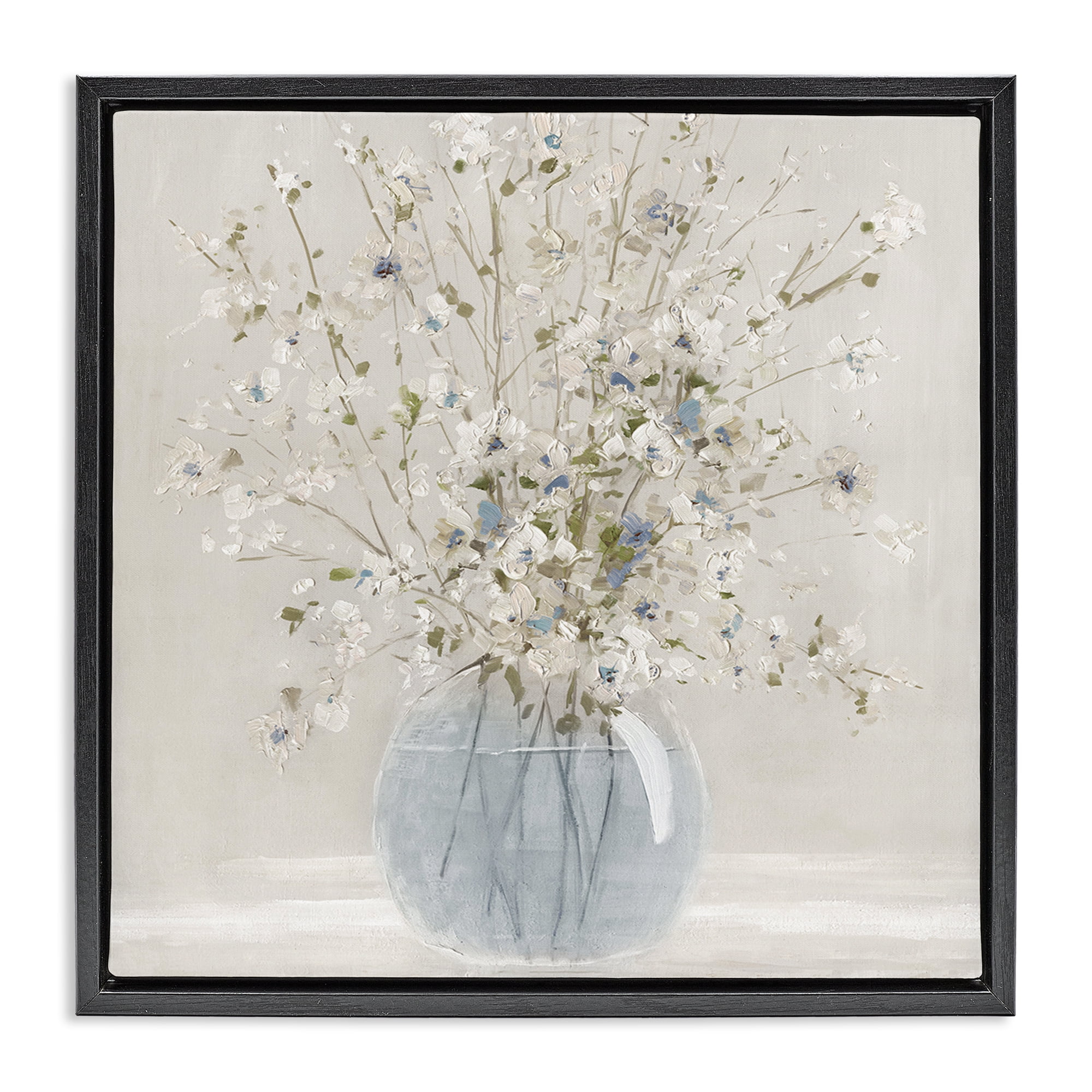 Stupell Industries Subtle Glass Vase Bouquet Black Framed Floater Canvas Wall Art, design by Carol Robinson