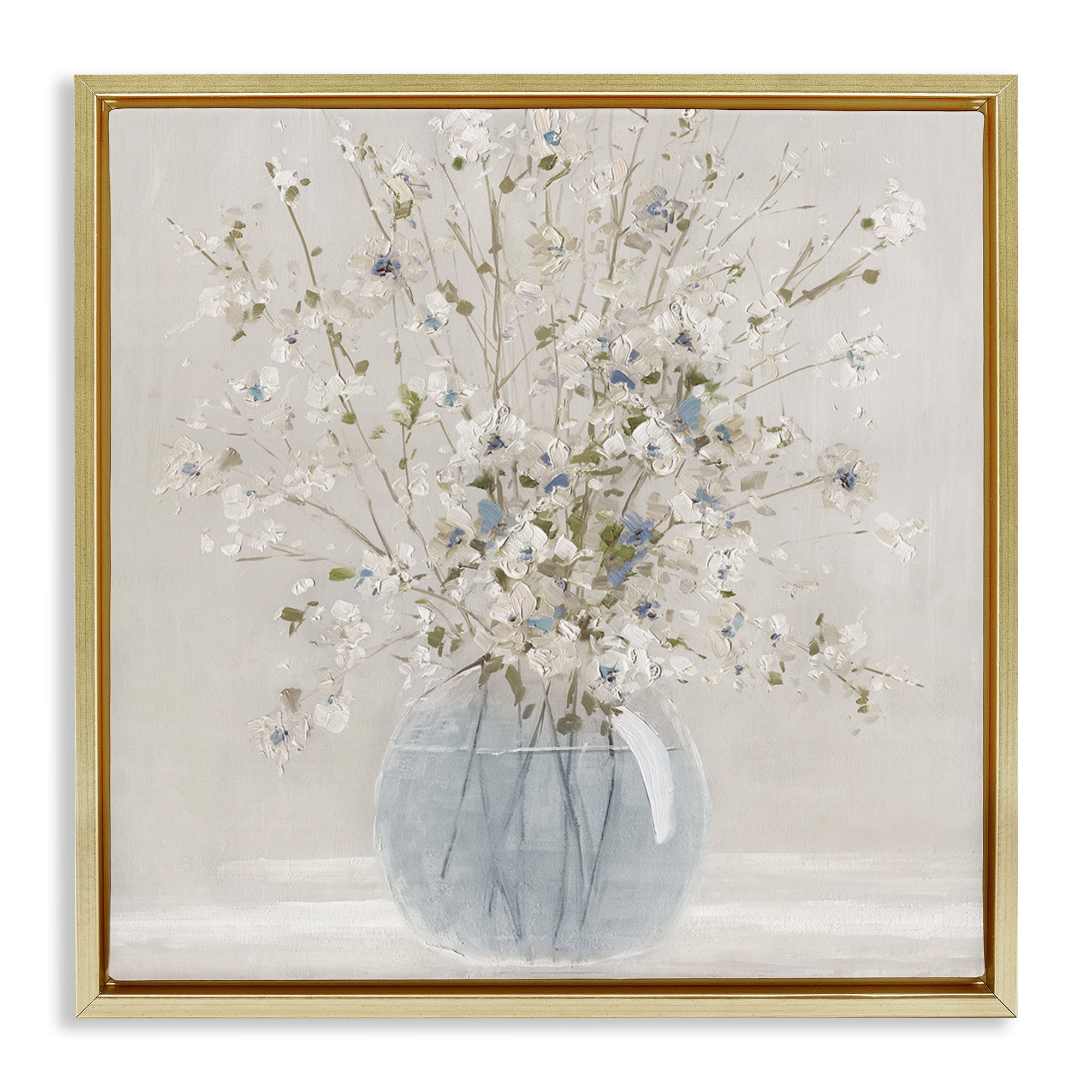 Stupell Industries Subtle Glass Vase Bouquet Gold Framed Floater Canvas Wall Art, design by Carol Robinson