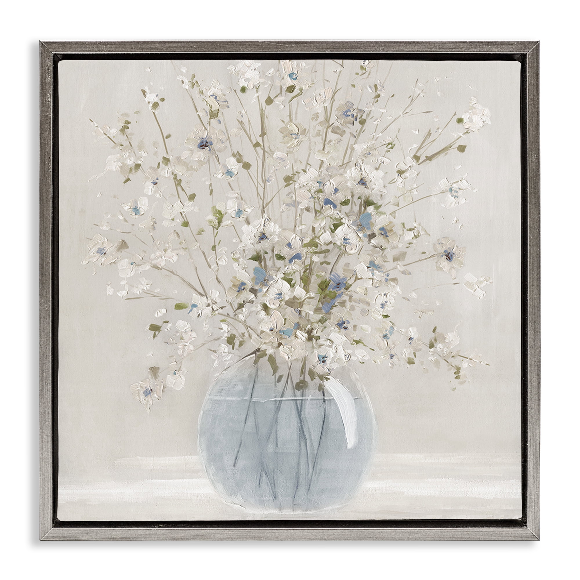 Stupell Industries Subtle Glass Vase Bouquet Gray Framed Floater Canvas Wall Art, design by Carol Robinson