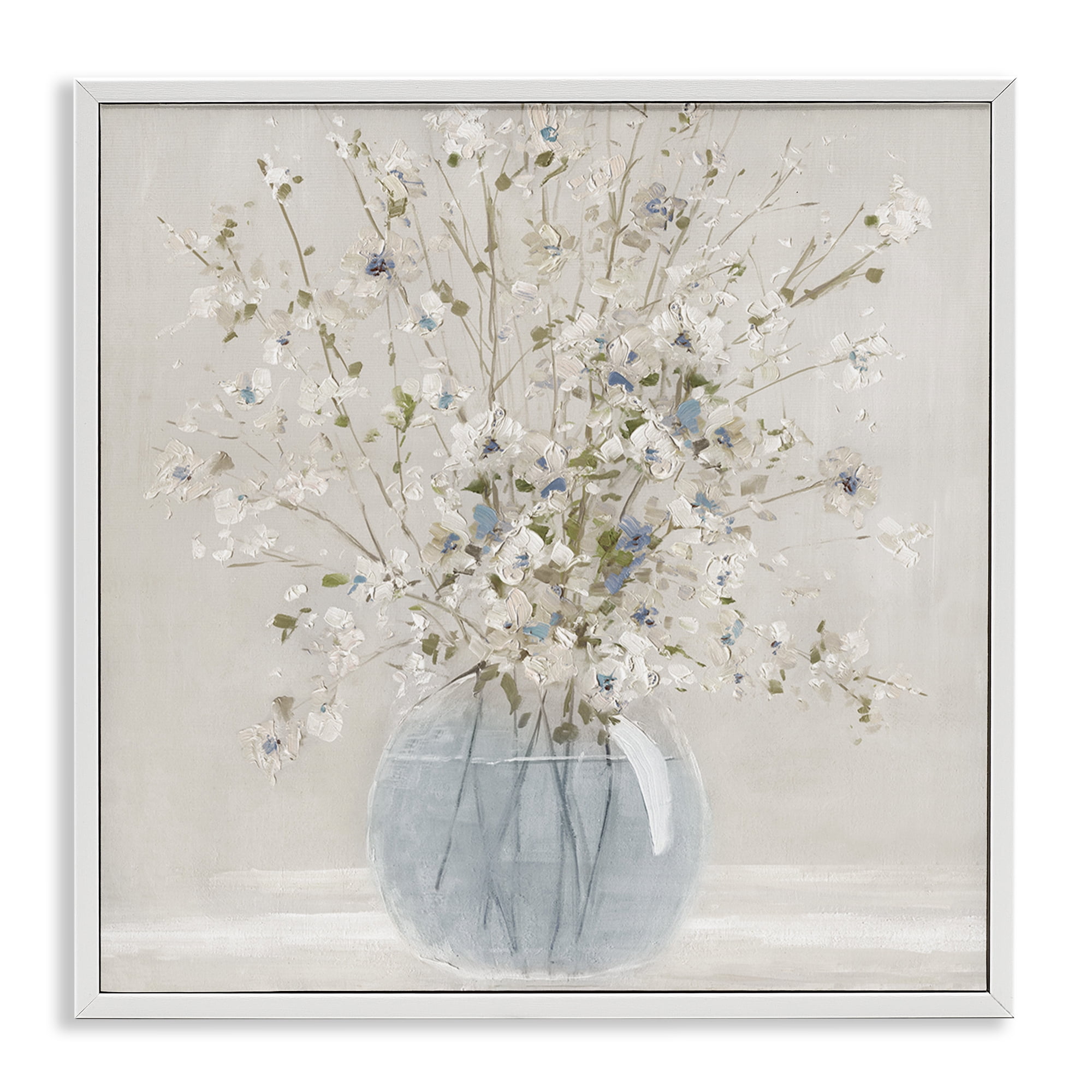 Stupell Industries Subtle Glass Vase Bouquet White Framed Giclee Art, design by Carol Robinson