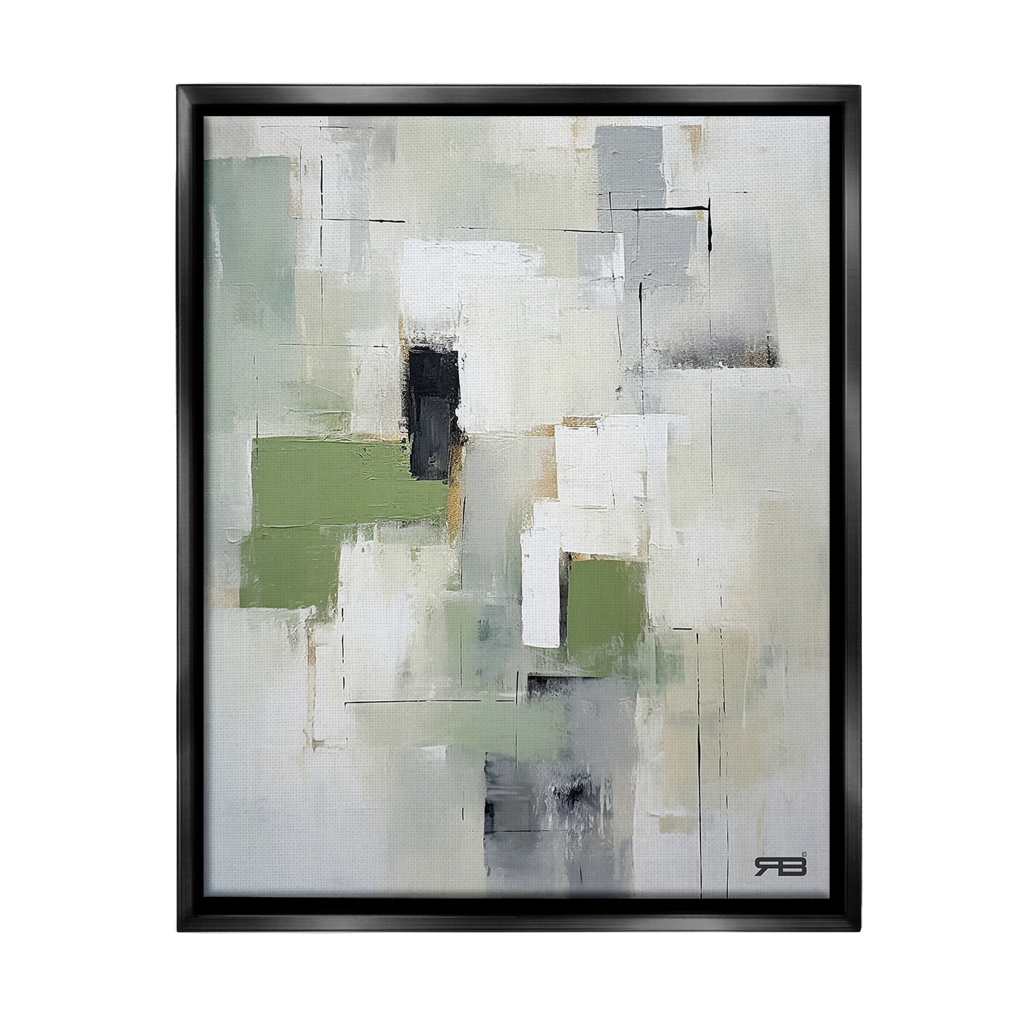 Stupell Industries Subtle Grey Shapes Abstract Painting Black Floater Framed Canvas Art Print Wall Art, 25 x 31
