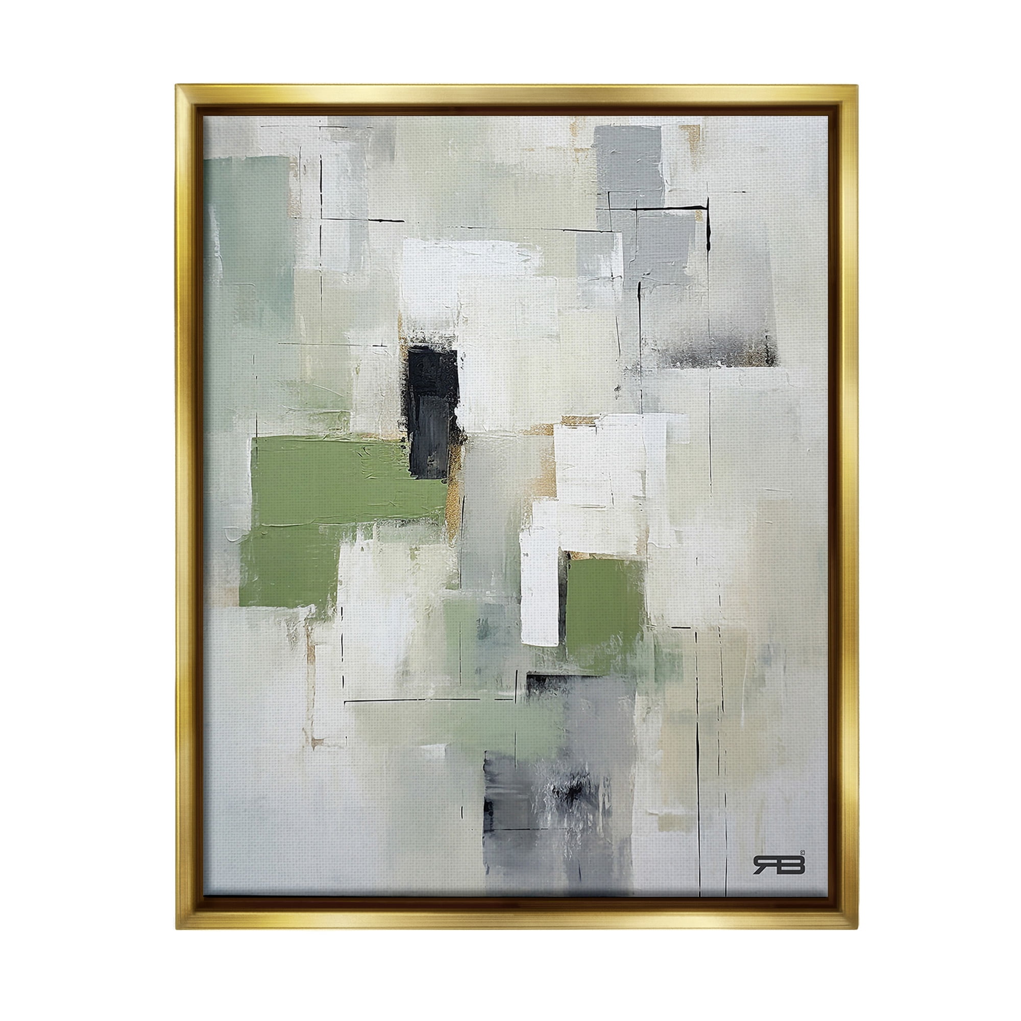Stupell Industries Subtle Grey Shapes Abstract Painting Gold Floater Framed Canvas Art Print Wall Art, 25 x 31