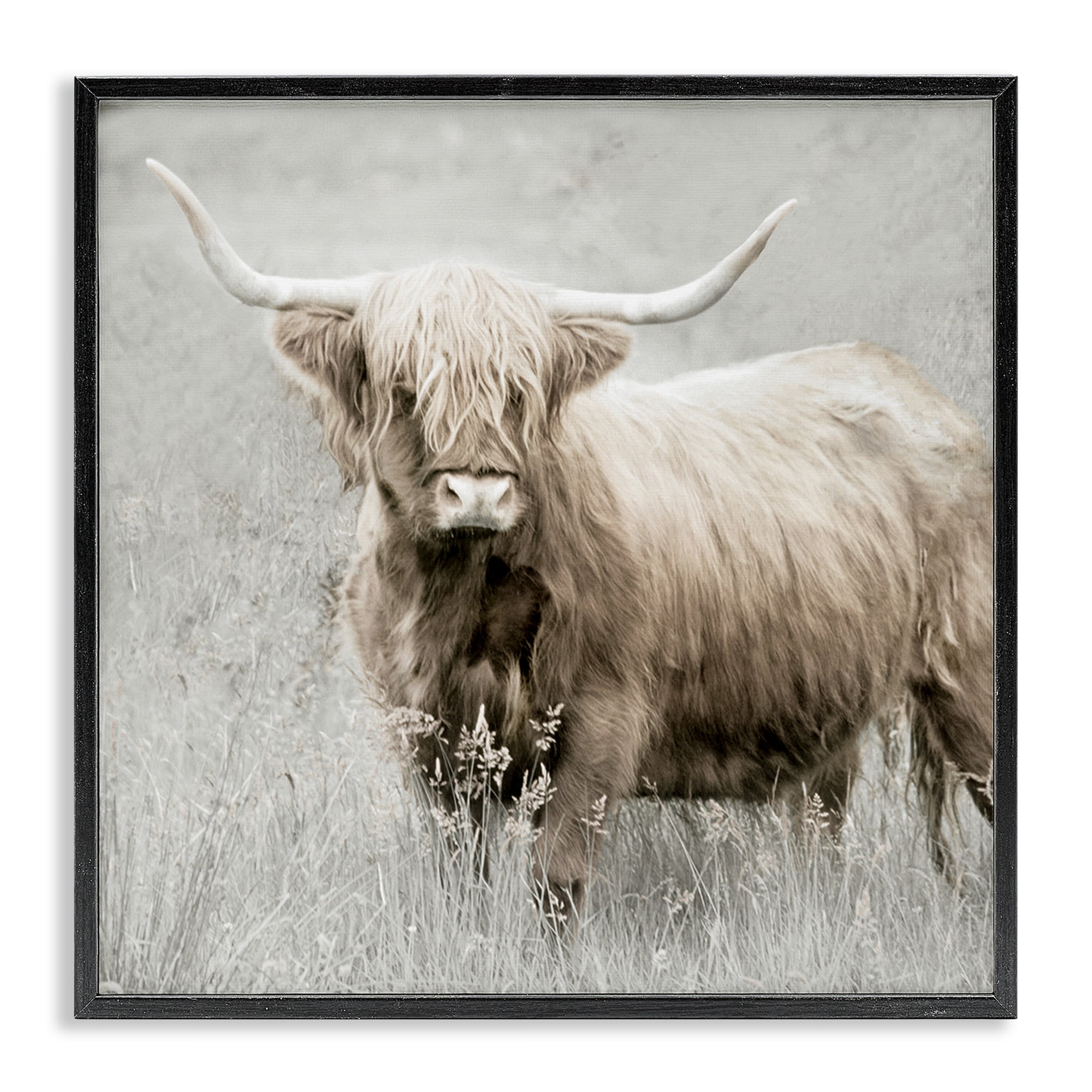Stupell Industries Subtle Longhorn Cattle Animals & Insects Painting Black Framed Art Print Wall Art, 17 x 17