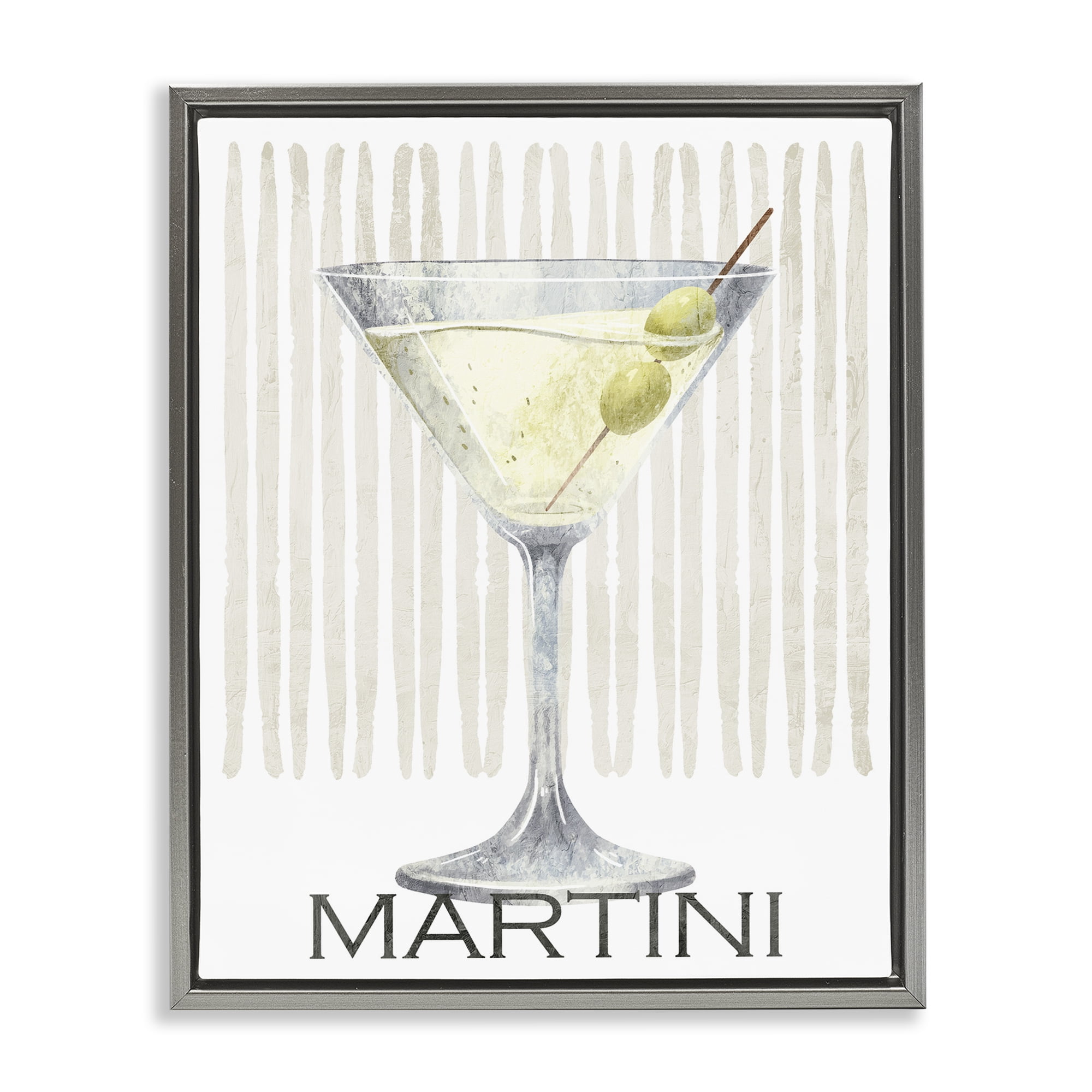 Stupell Industries Subtle Martini Drink Gray Framed Floater Canvas Wall Art, design by Kim Allen