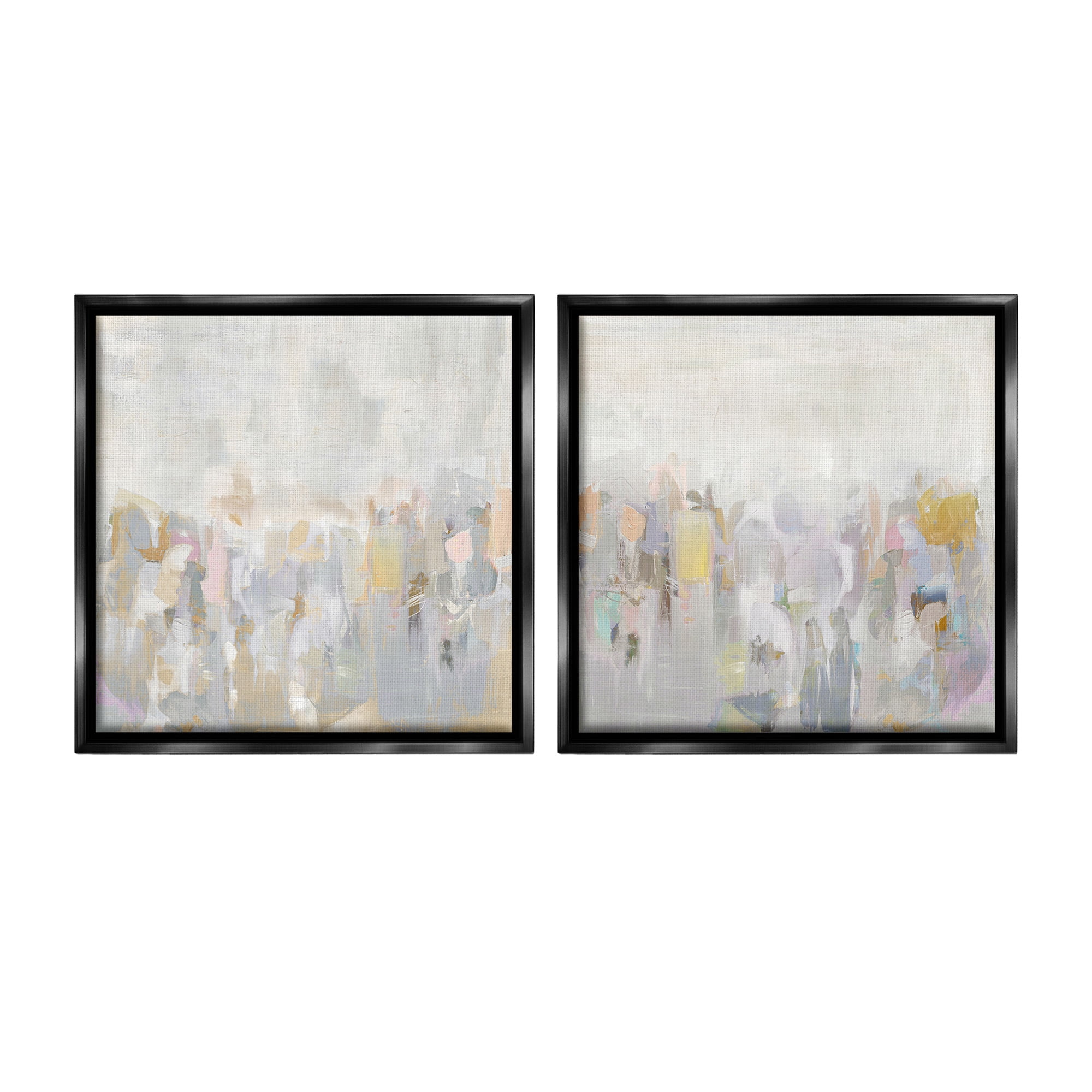 Stupell Industries Subtle Neutral Abstraction Abstract Painting Black Floater Framed Canvas Art Print Wall Art, 25 x 25, Set of 2