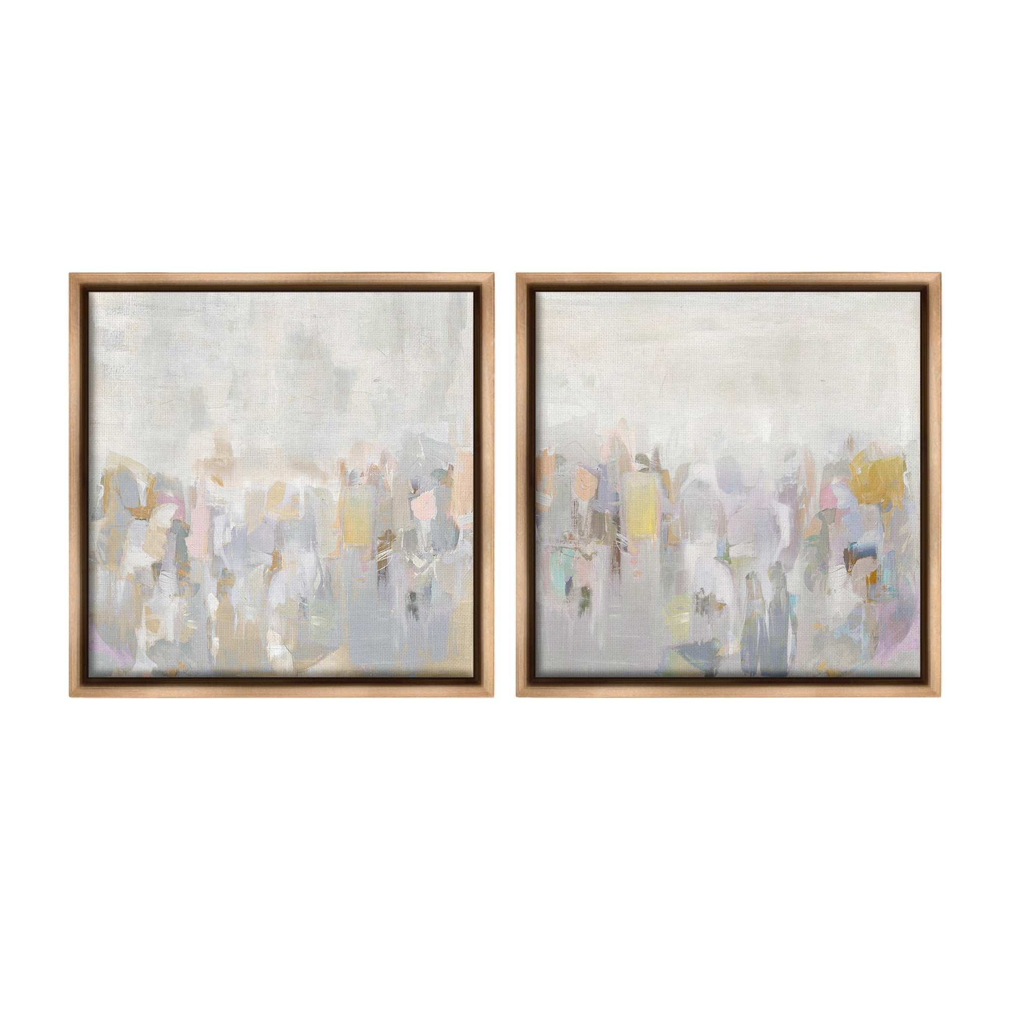 Stupell Industries Subtle Neutral Abstraction Abstract Painting Brown Floater Framed Canvas Art Print Wall Art, 18 x 18, Set of 2