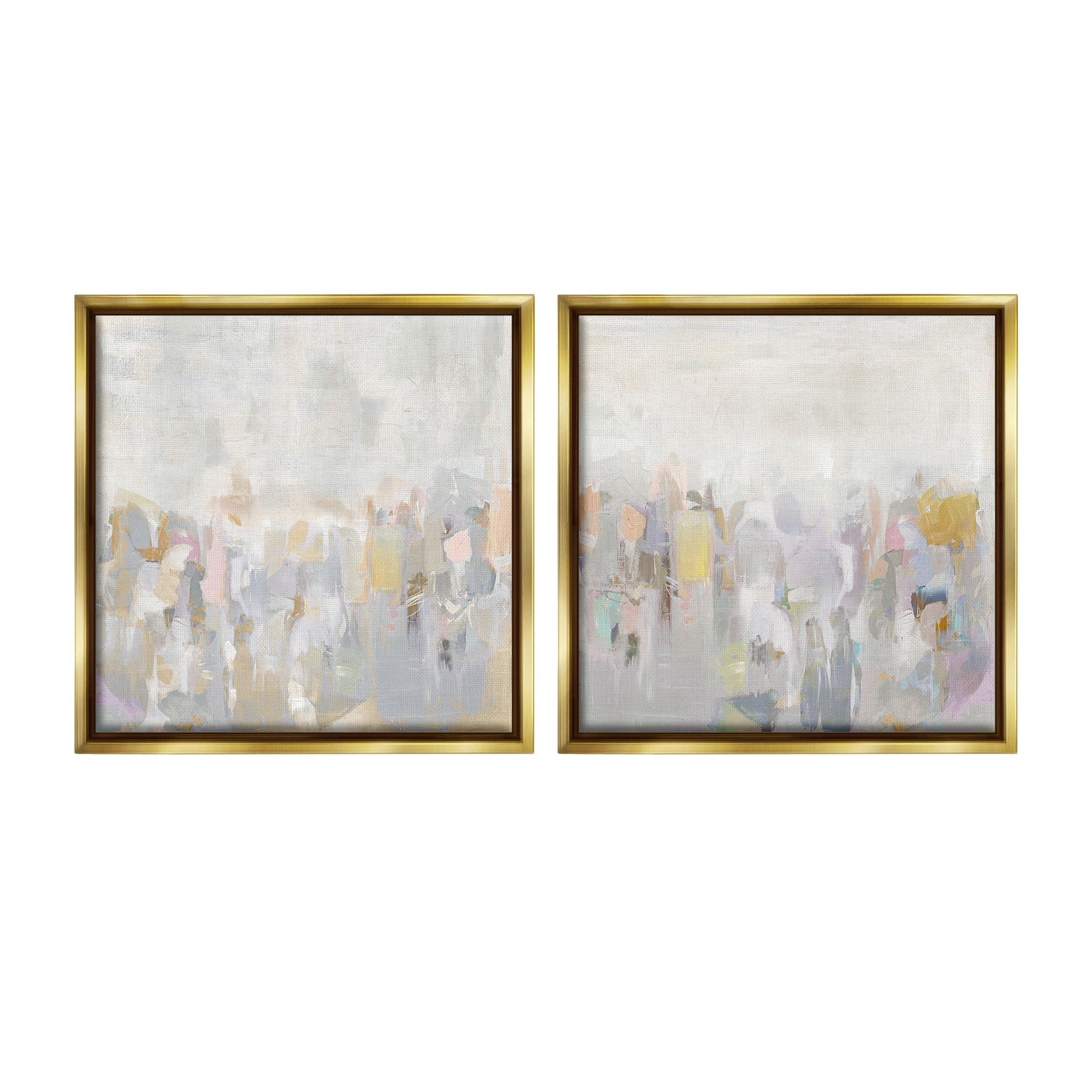 Stupell Industries Subtle Neutral Abstraction Abstract Painting Gold Floater Framed Canvas Art Print Wall Art, 18 x 18, Set of 2