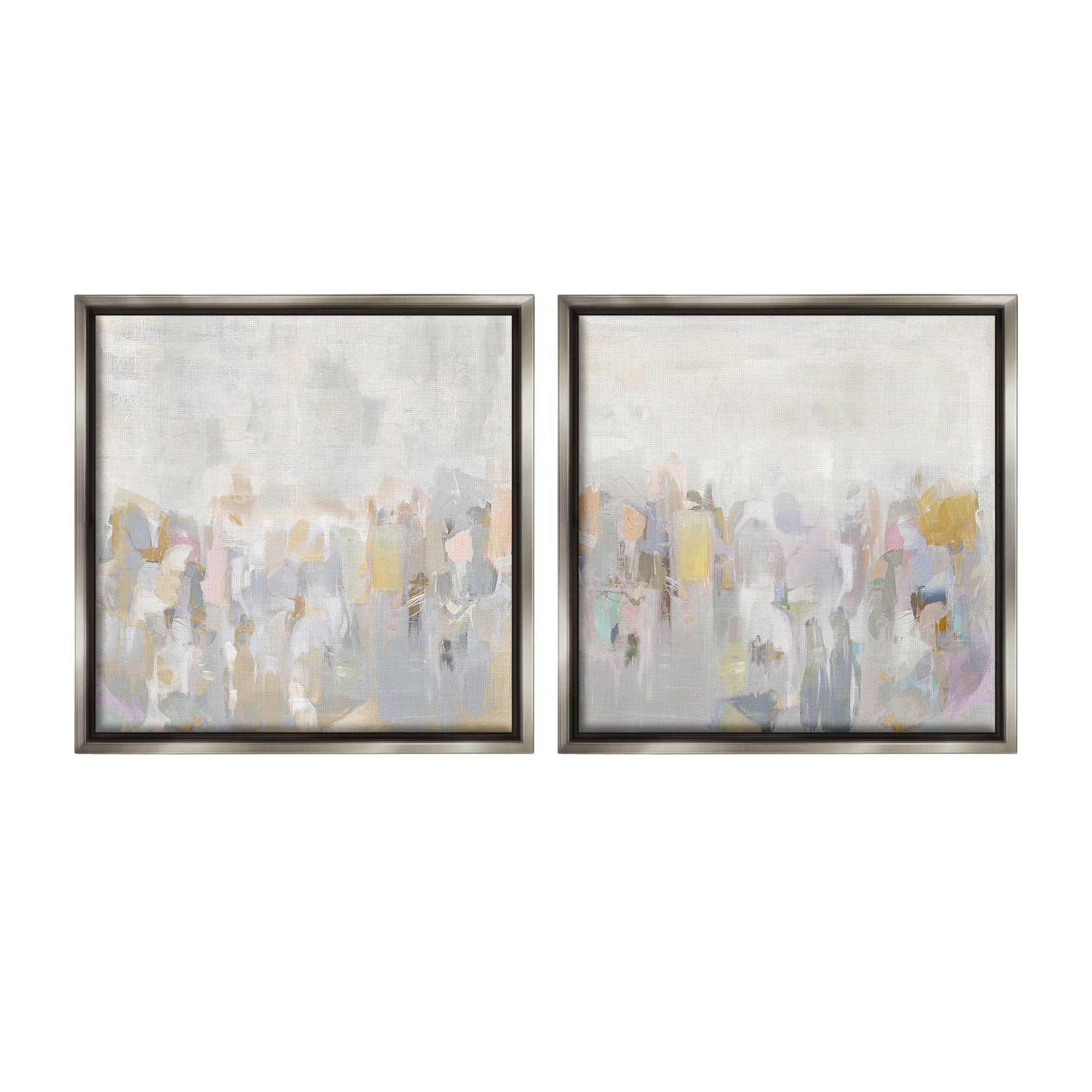 Stupell Industries Subtle Neutral Abstraction Abstract Painting Gray Floater Framed Canvas Art Print Wall Art, 18 x 18, Set of 2