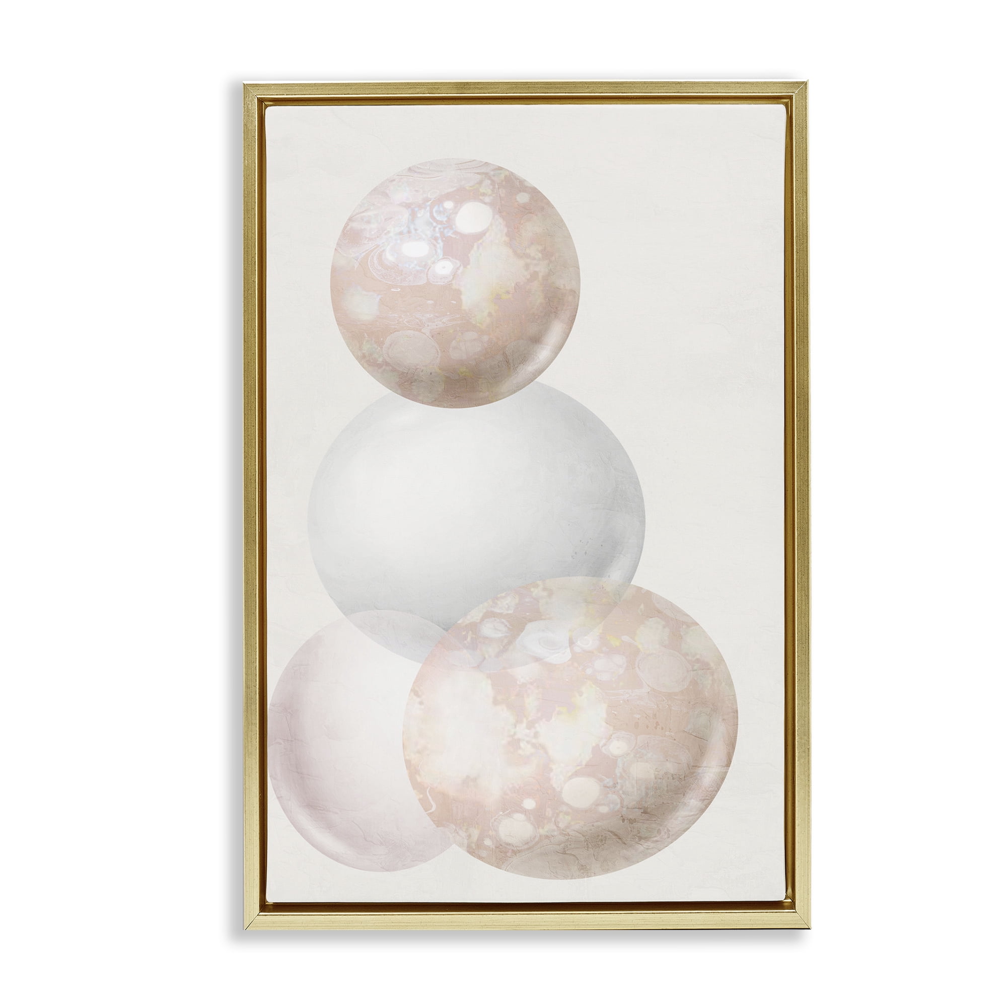 Stupell Industries Subtle Orbs Shapes Abstract Painting Gold Floater Framed Canvas Art Print Wall Art, 21 x 31