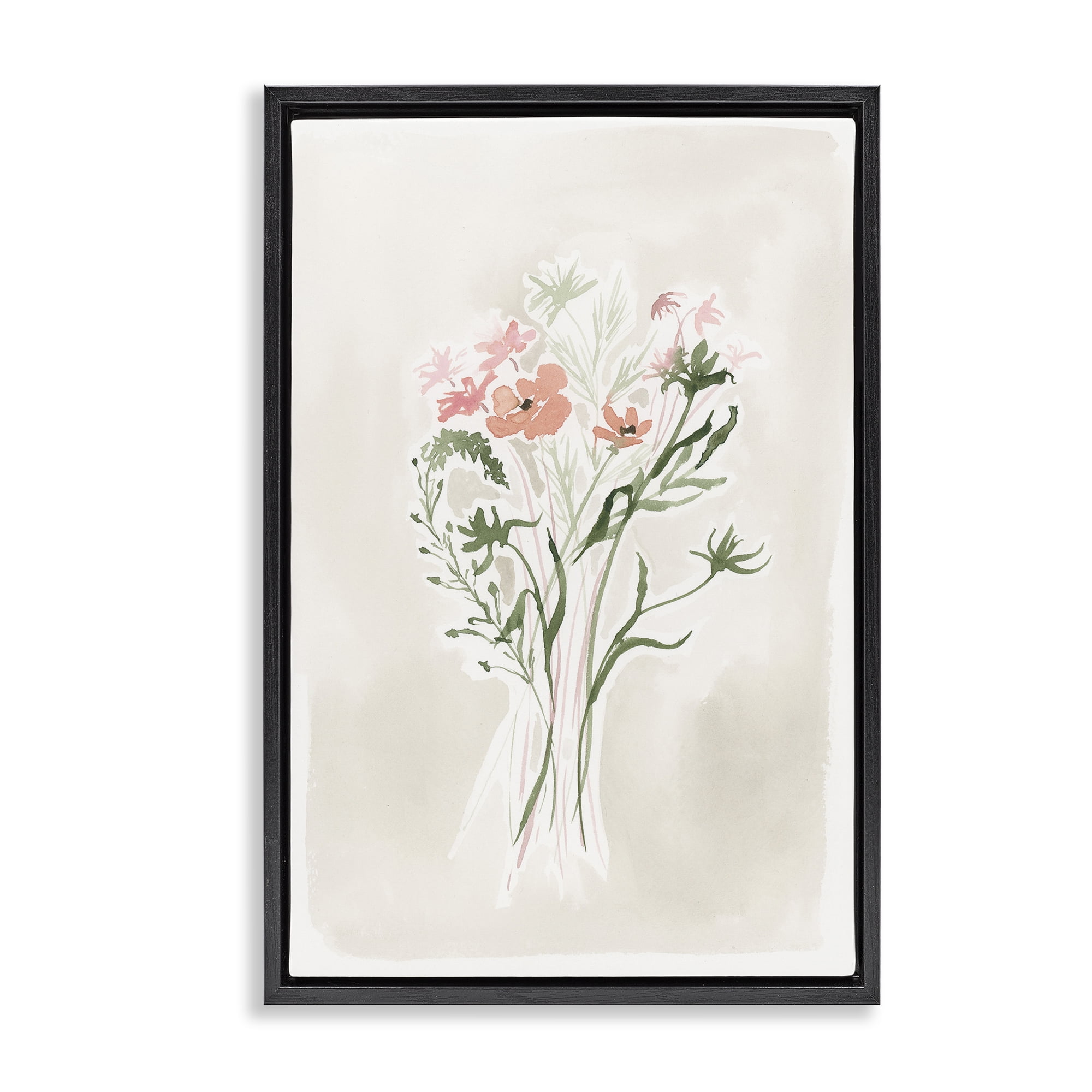 Stupell Industries Subtle Pastel Blooms Botanical & Floral Painting Black Floater Framed Art Print Wall Art, 21 x 31