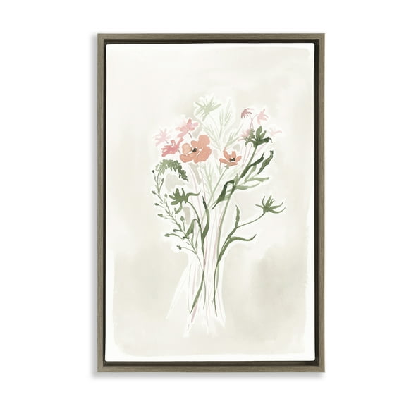 Stupell Industries Subtle Pastel Blooms Botanical & Floral Painting Brown Floater Framed Art Print Wall Art, 17 x 25
