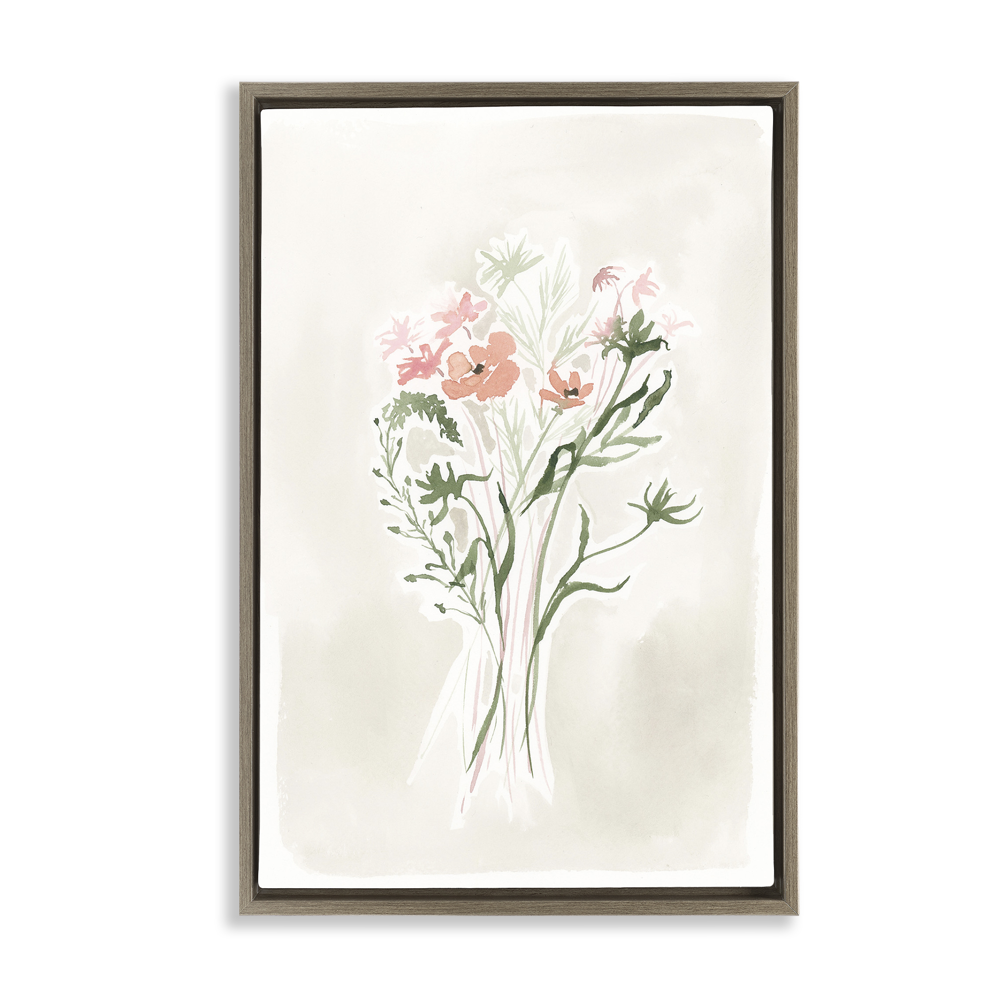 Stupell Industries Subtle Pastel Blooms Botanical & Floral Painting Brown Floater Framed Art Print Wall Art, 21 x 31