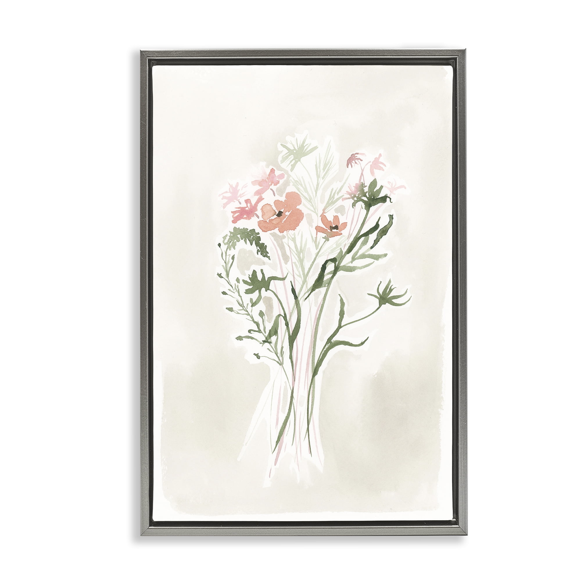 Stupell Industries Subtle Pastel Blooms Botanical & Floral Painting Gray Floater Framed Art Print Wall Art, 21 x 31