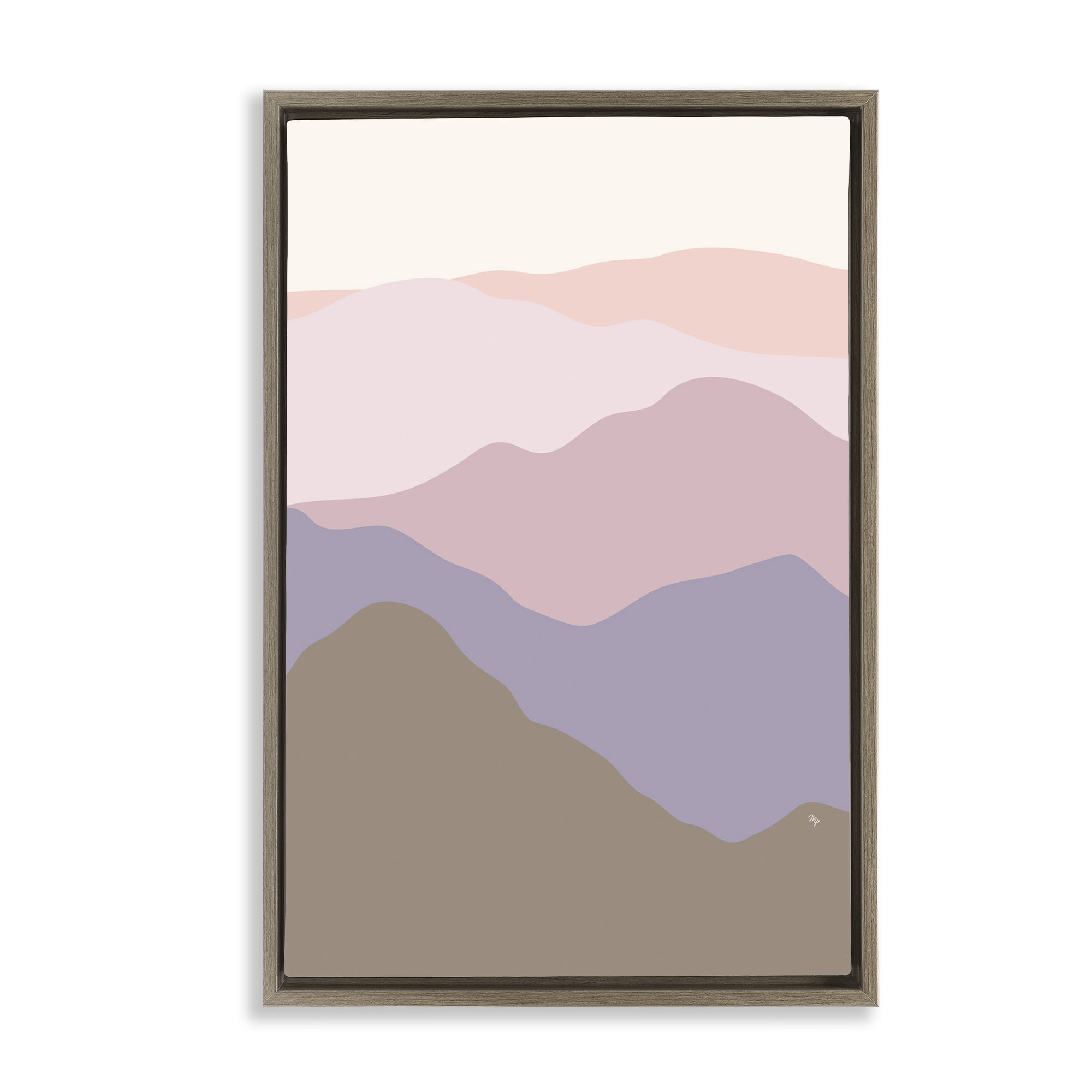 Stupell Industries Subtle Pastel Hills Landscape Painting Brown Floater Framed Canvas Art Print Wall Art, 21 x 31
