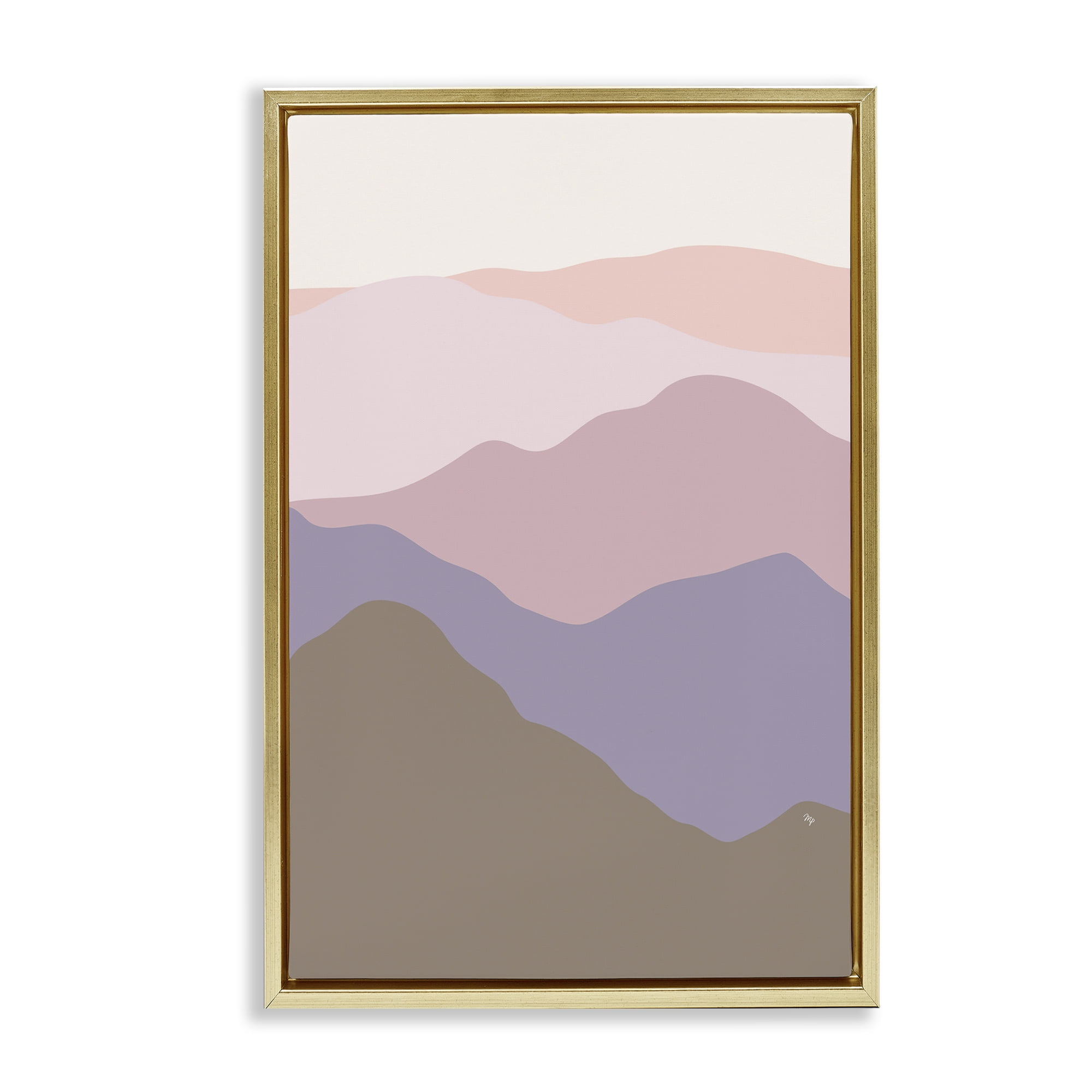 Stupell Industries Subtle Pastel Hills Landscape Painting Gold Floater Framed Canvas Art Print Wall Art, 17 x 25