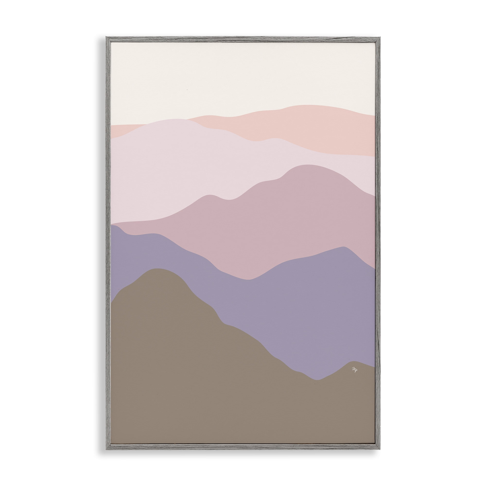 Stupell Industries Subtle Pastel Hills Landscape Painting Gray Framed Art Print Wall Art, 16 x 24