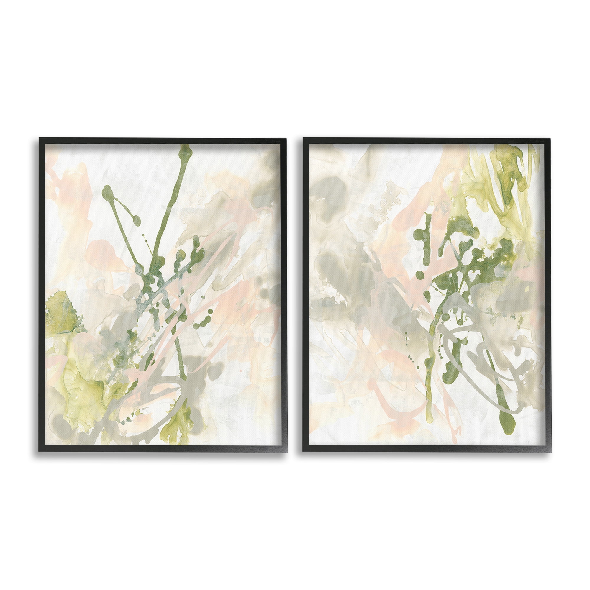 Stupell Industries Subtle Pastel Splatter Abstract Painting Black Framed Art Print Wall Art, 16 x 20, Set of 2