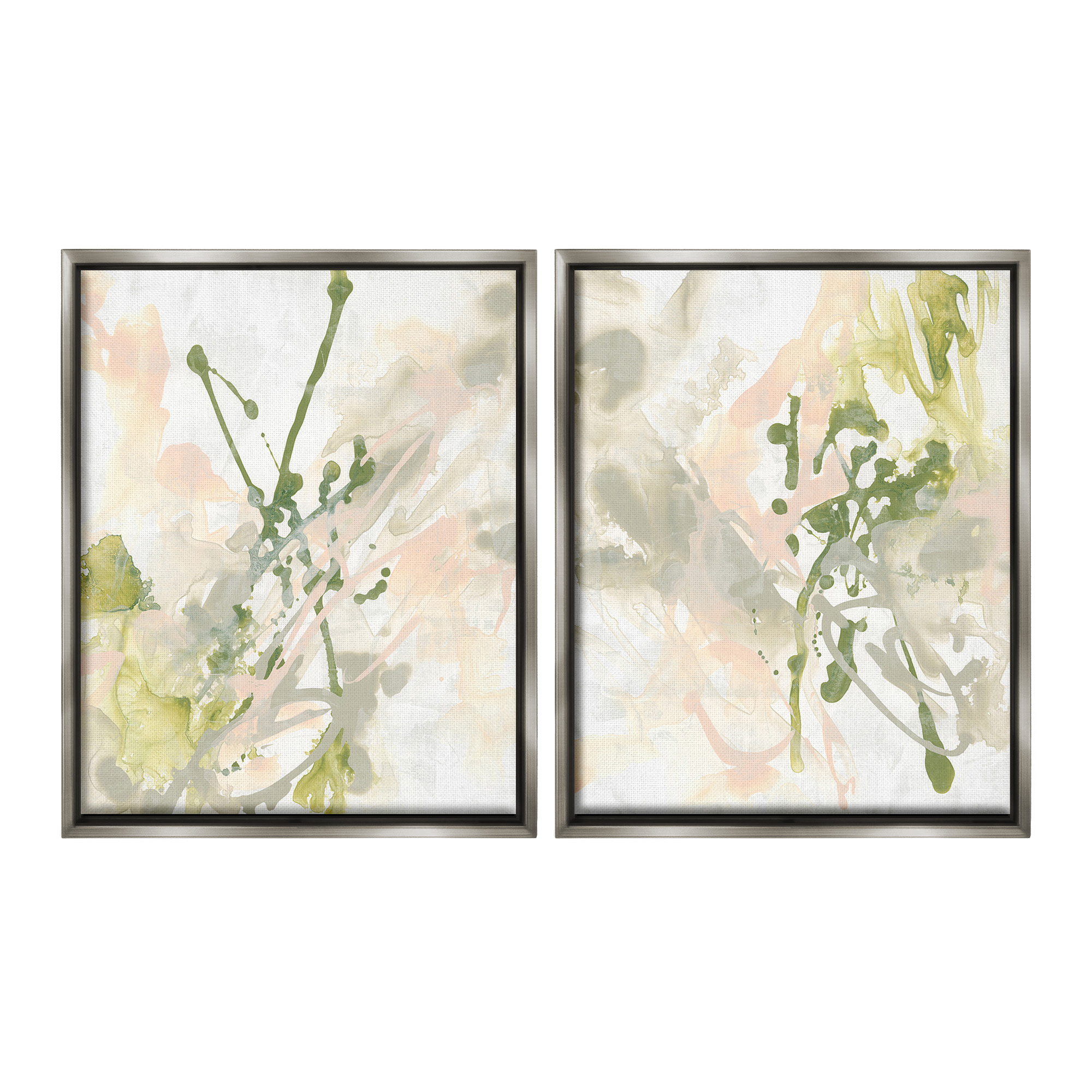 Stupell Industries Subtle Pastel Splatter Abstract Painting Gray Floater Framed Canvas Art Print Wall Art, 17 x 21, Set of 2